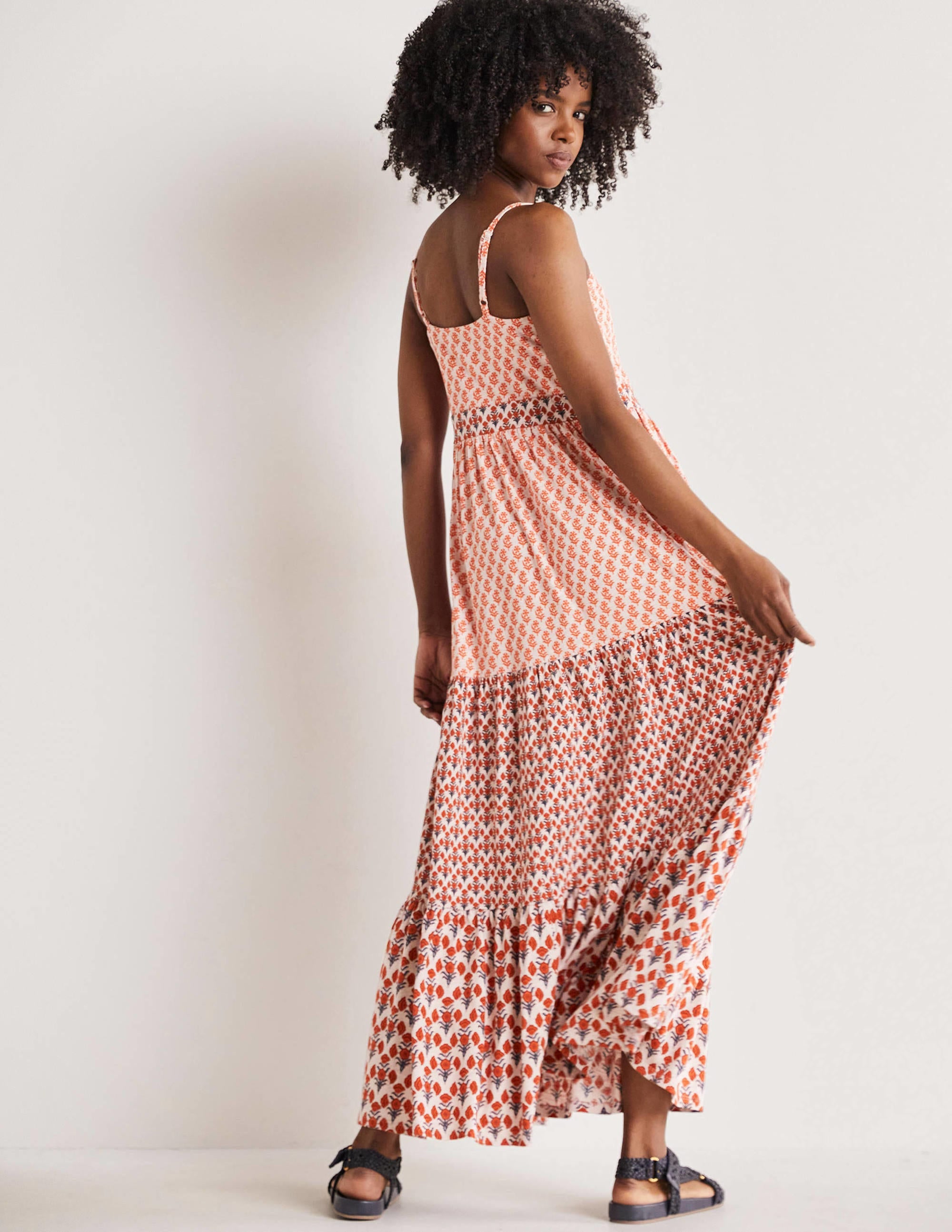 Strappy Jersey Maxi Dress-Milkshake, Woodblock Bloom - Image 3