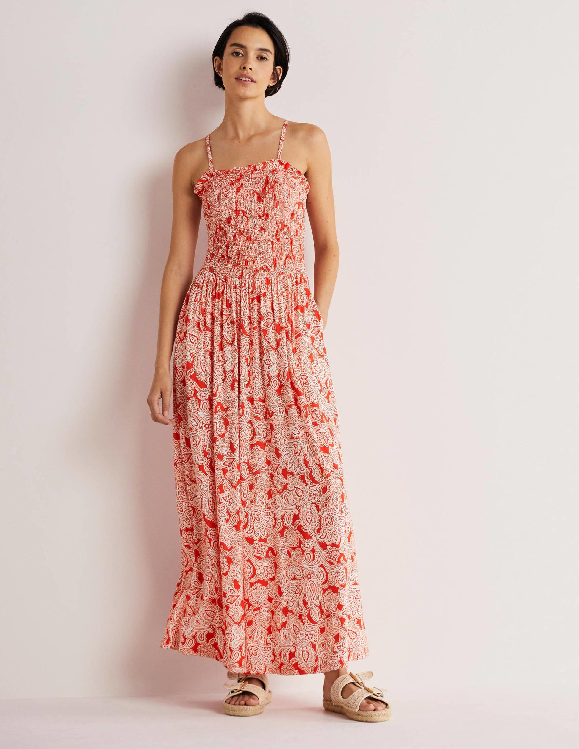 Strapless Jersey Maxi Dress-Firecracker, Paisley Bud-1