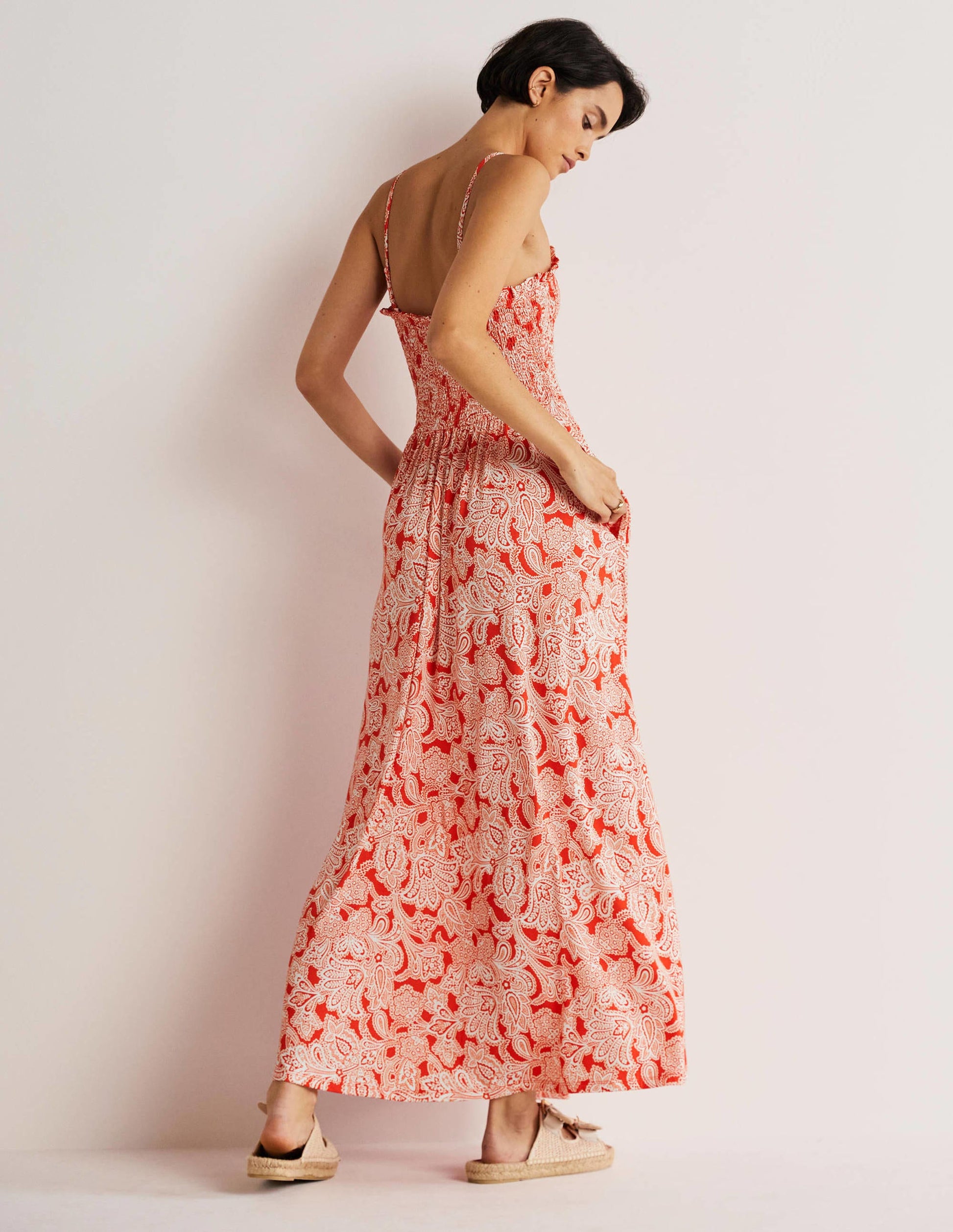 Strapless Jersey Maxi Dress-Firecracker, Paisley Bud-3