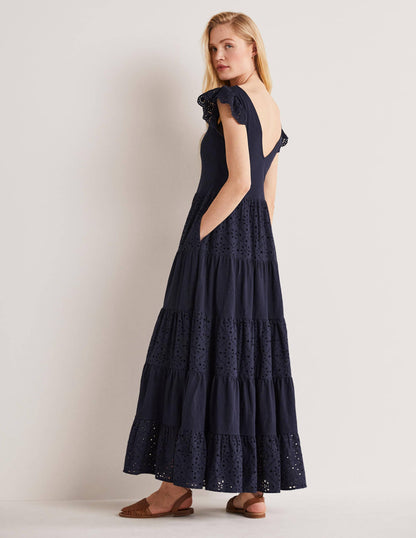 Broderie Mix Jersey Maxi Dress-Navy-4