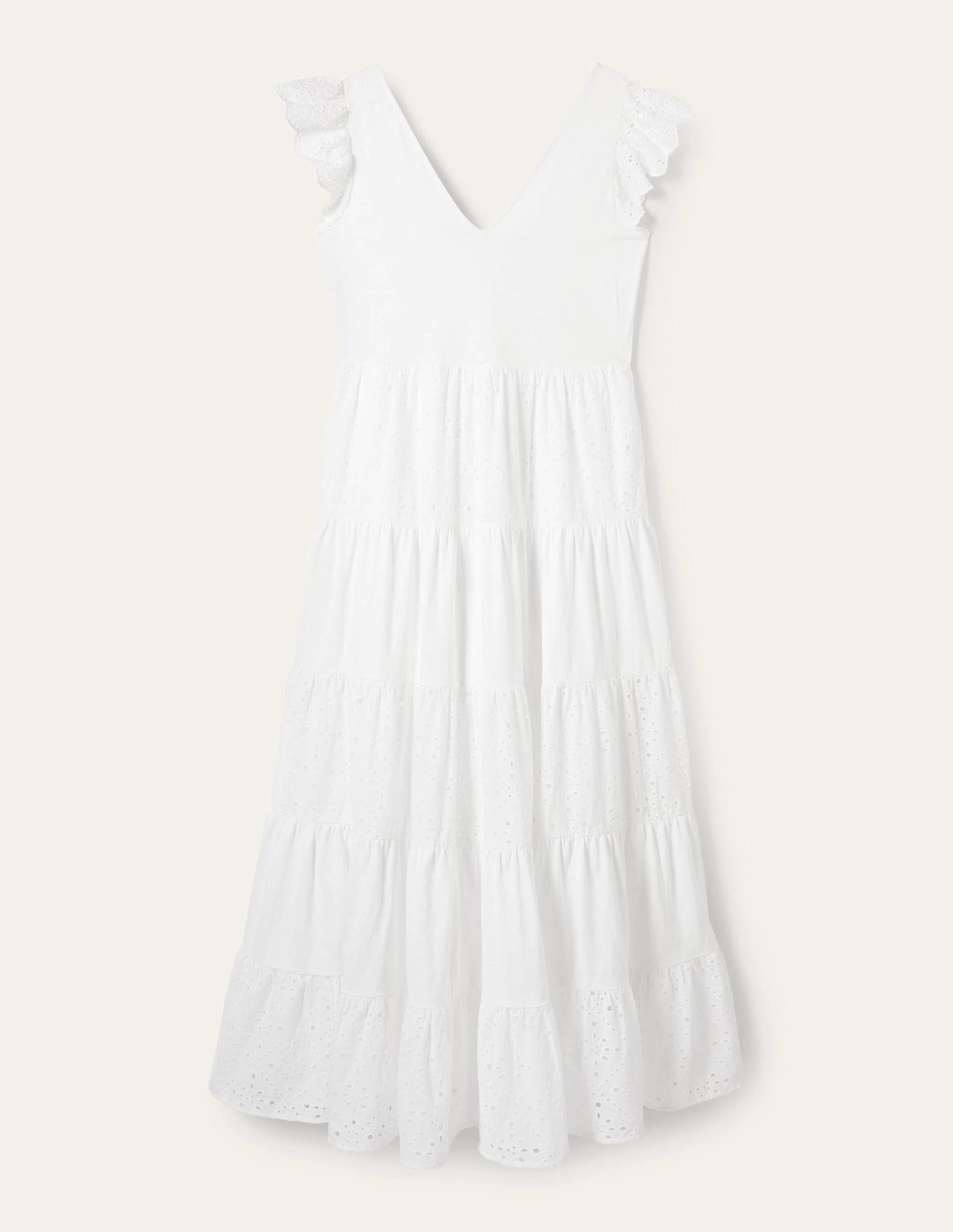 Broderie Mix Jersey Maxi Dress-White - Image 8