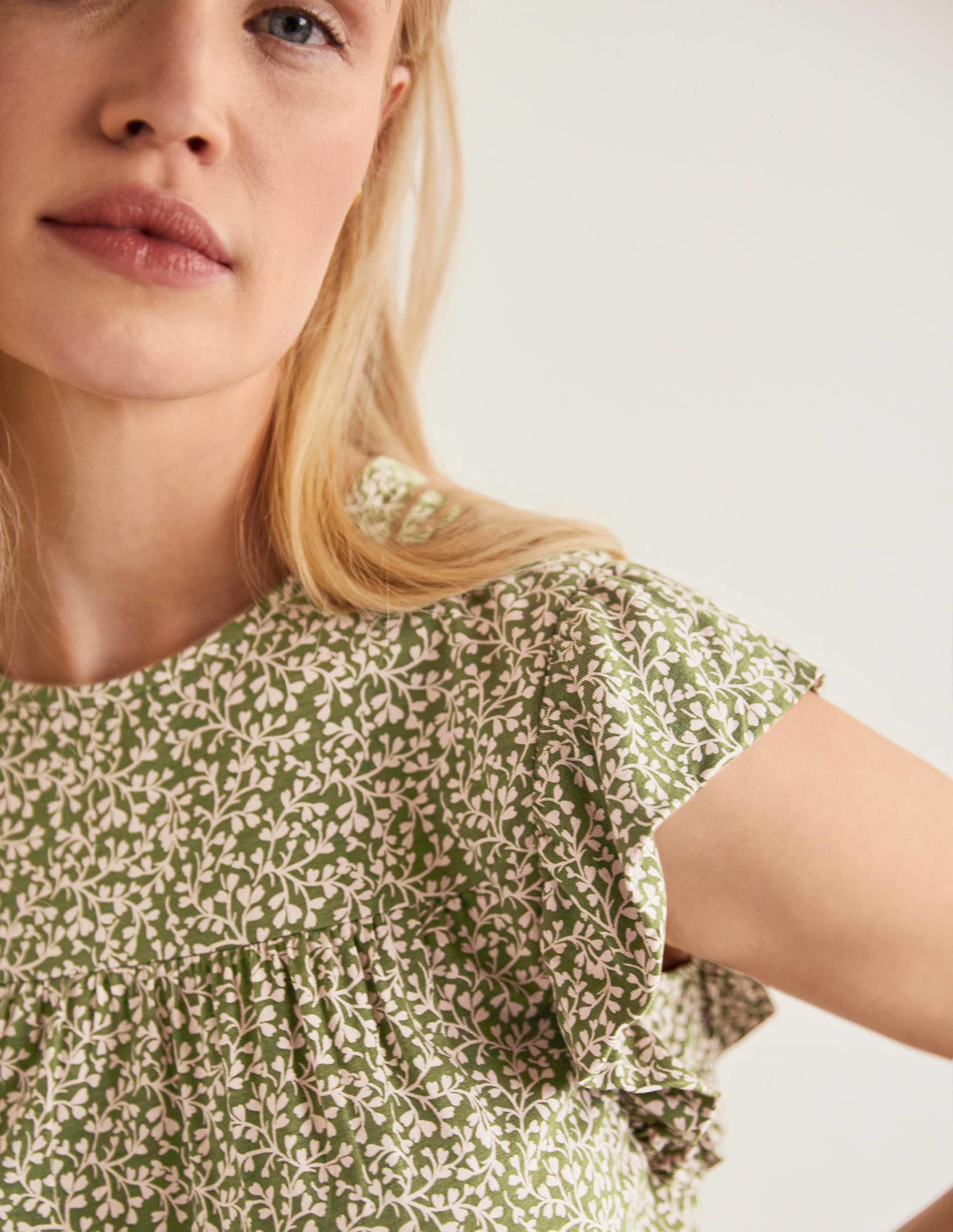 Ruffle Printed Mini Dress-Basil, Pome Leaf - Image 2