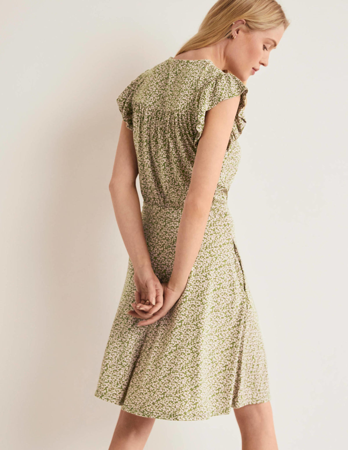 Ruffle Printed Mini Dress-Basil, Pome Leaf - Image 3