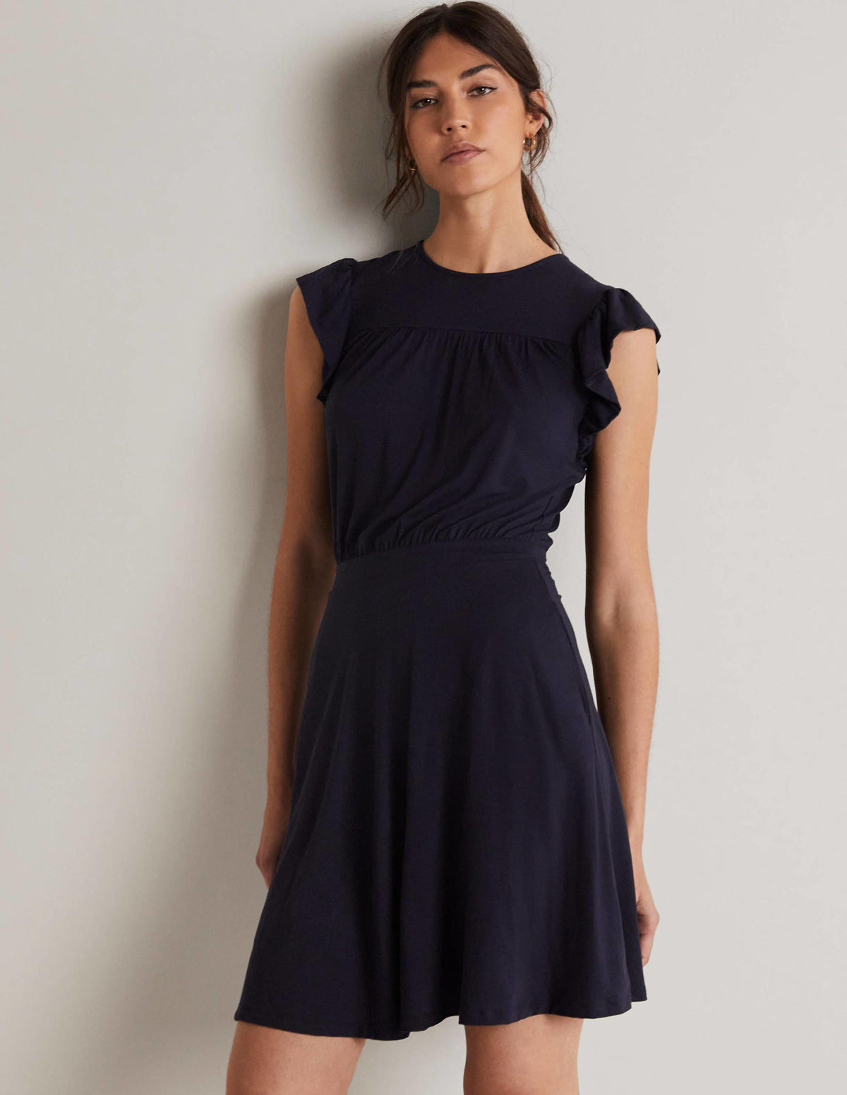 Ruffle Printed Mini Dress-Navy - Image 1