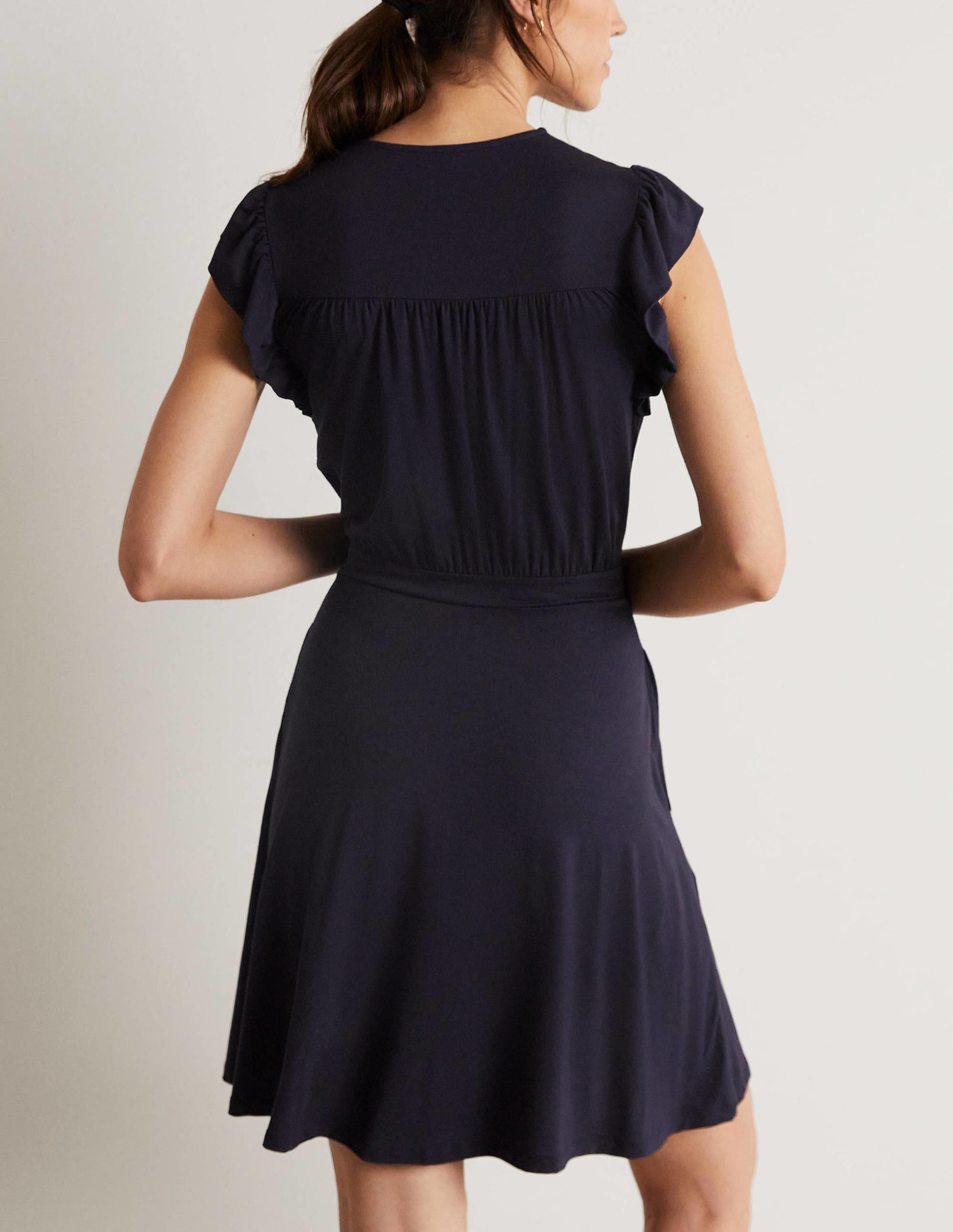 Ruffle Printed Mini Dress-Navy-3