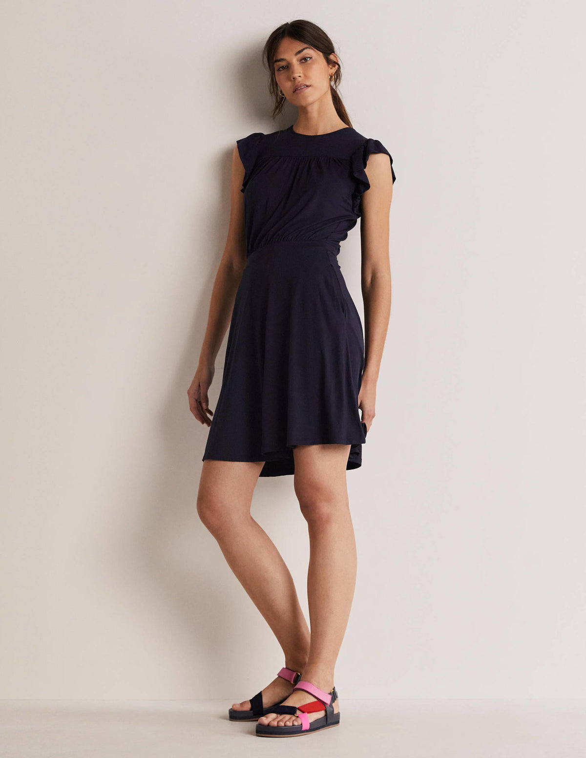 Ruffle Printed Mini Dress-Navy - Image 5