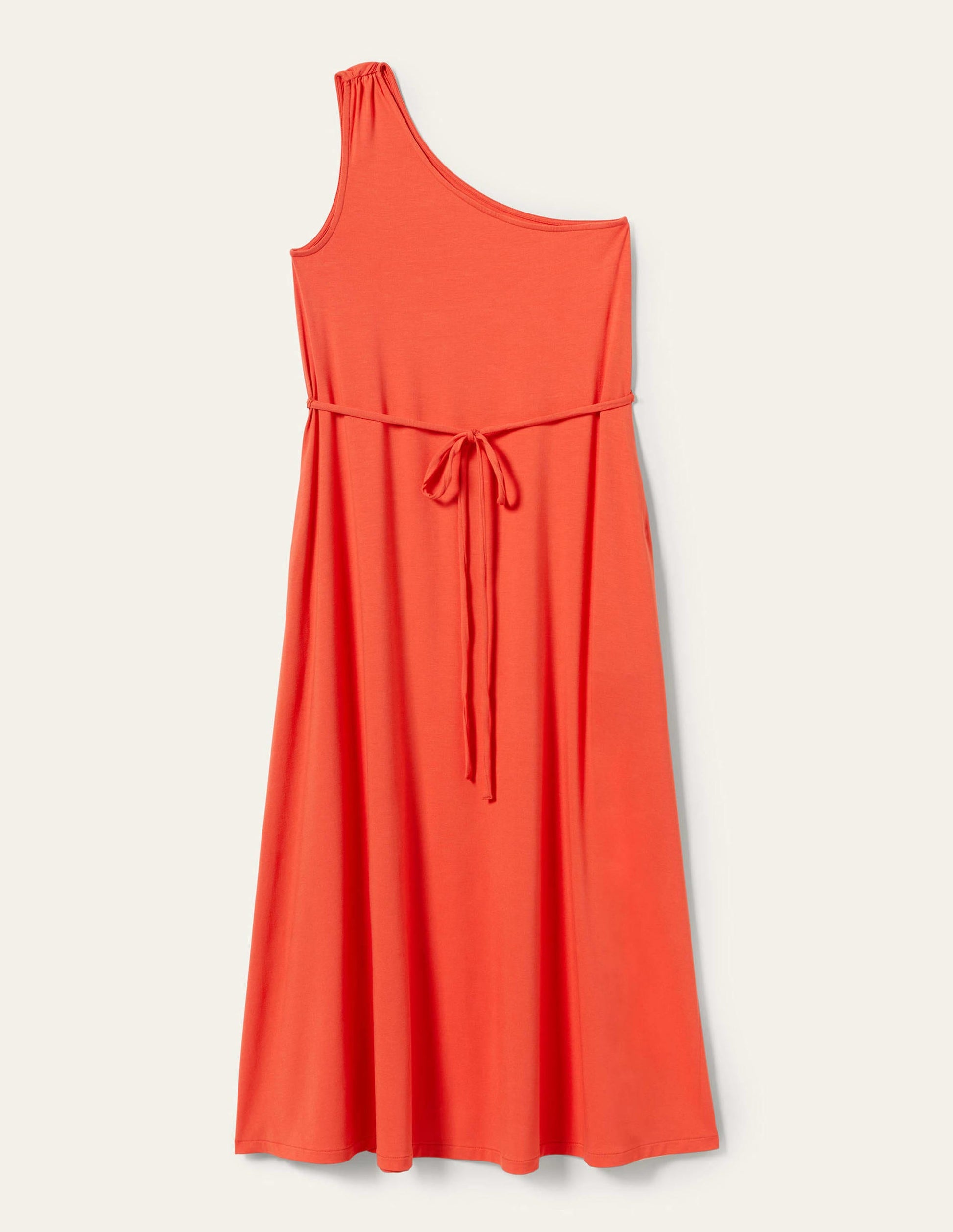 One Shoulder Jersey Midi Dress-Cherry Red-5