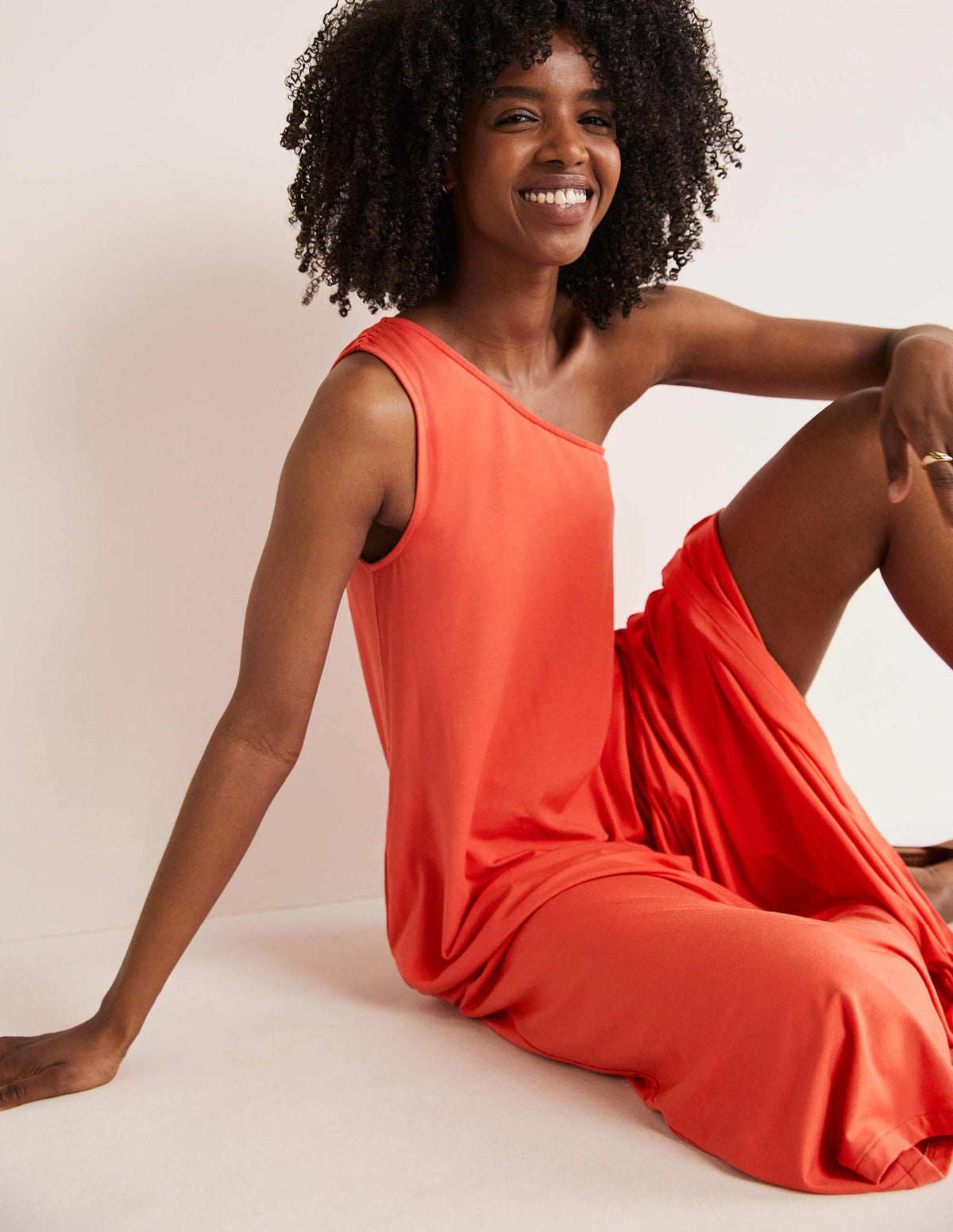 One Shoulder Jersey Midi Dress-Cherry Red-3