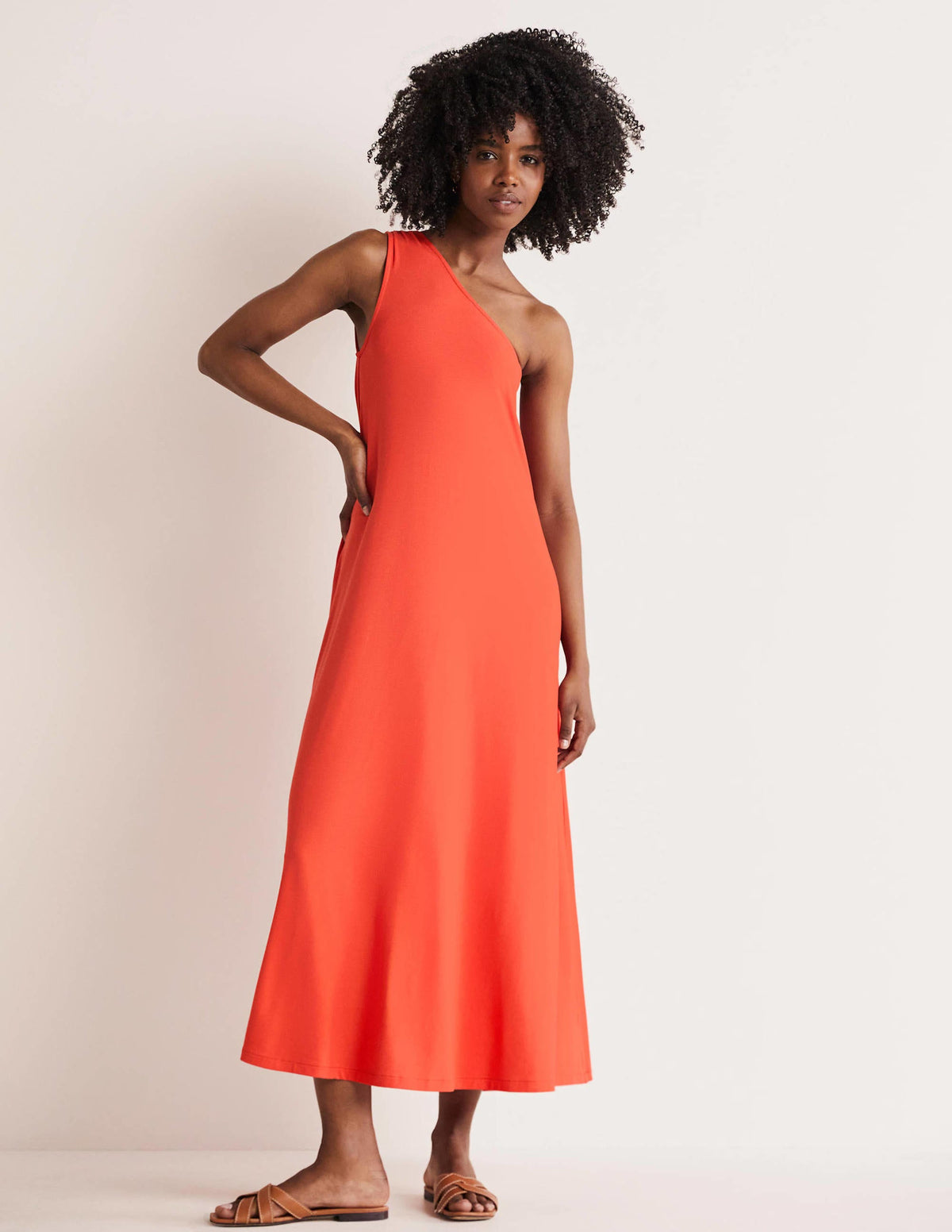 One Shoulder Jersey Midi Dress-Cherry Red - Image 4