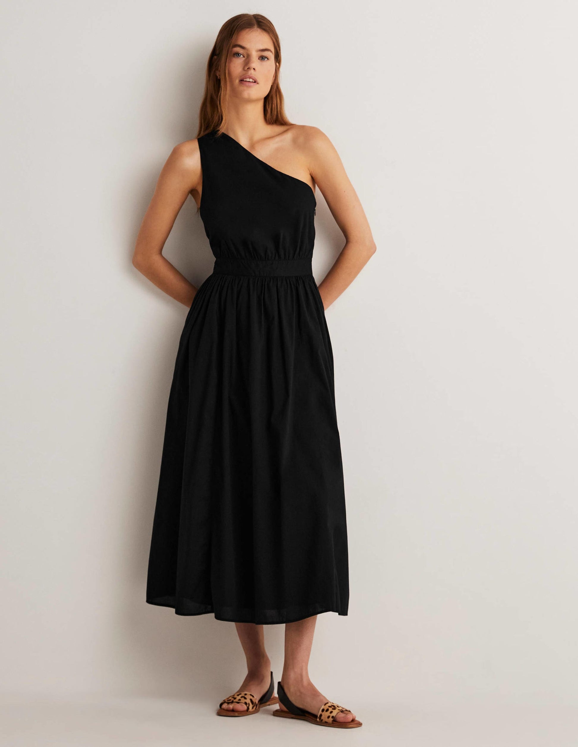 One Shoulder Midi Dress-Black-5
