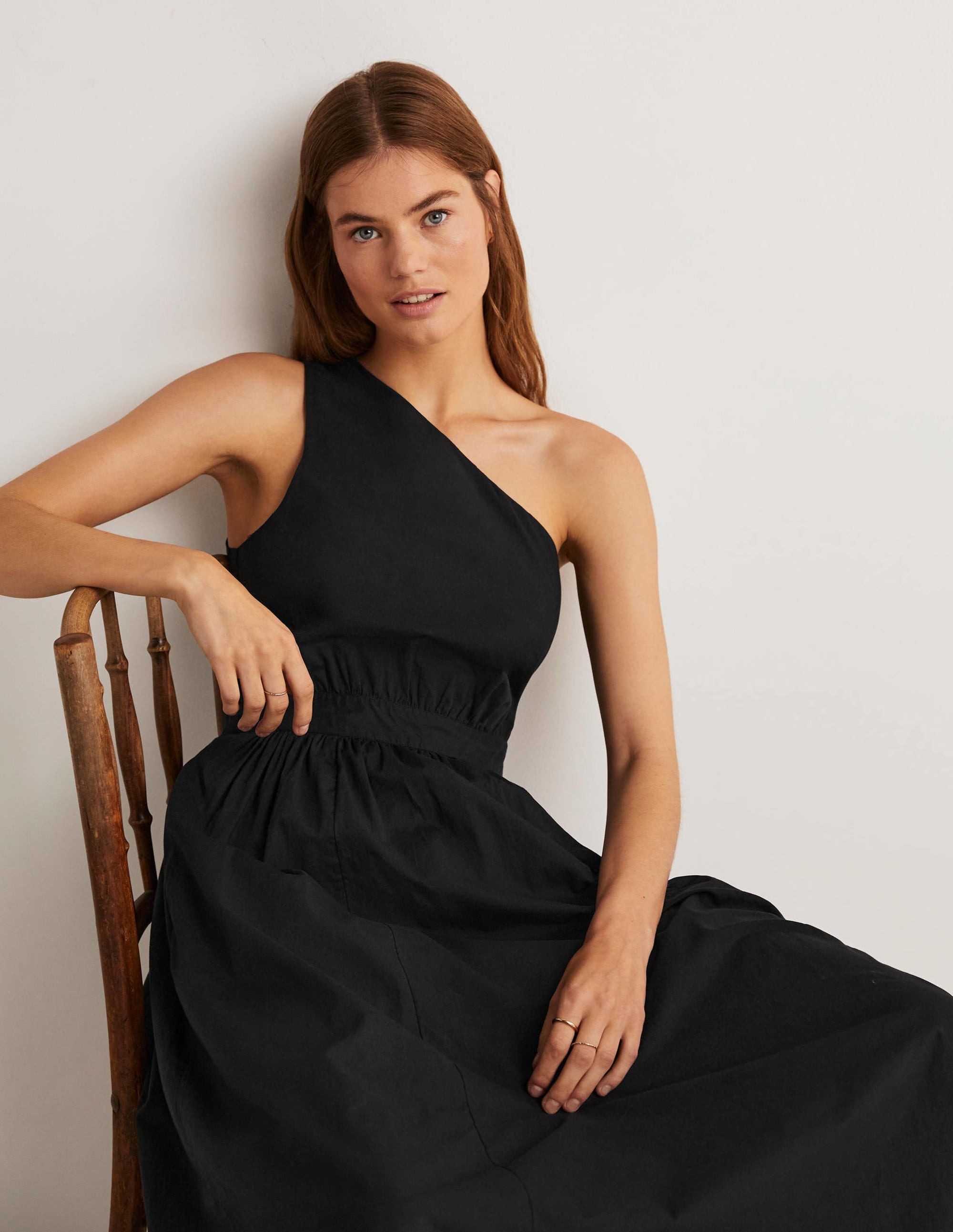 One Shoulder Midi Dress-Black - Image 8