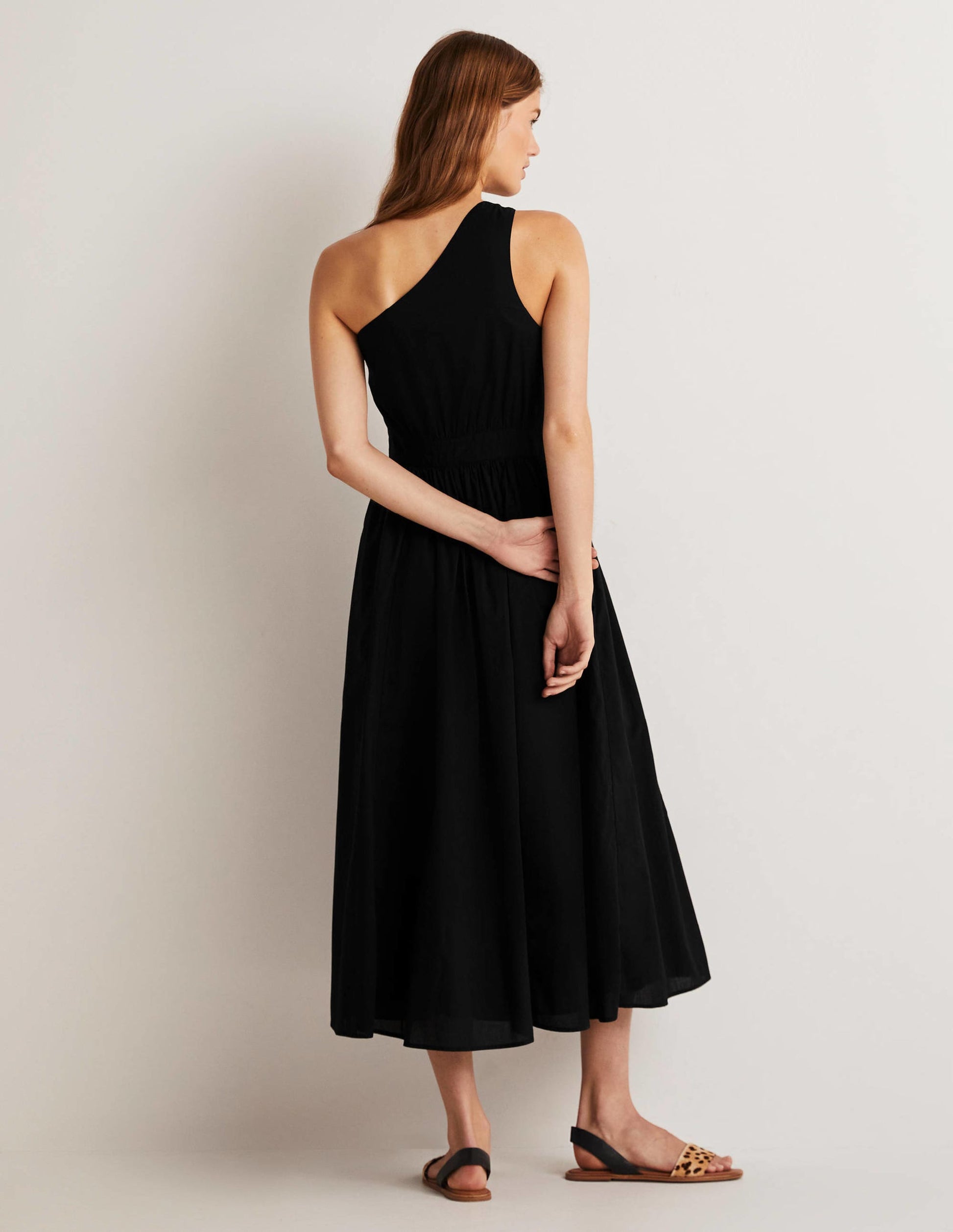 One Shoulder Midi Dress-Black-3