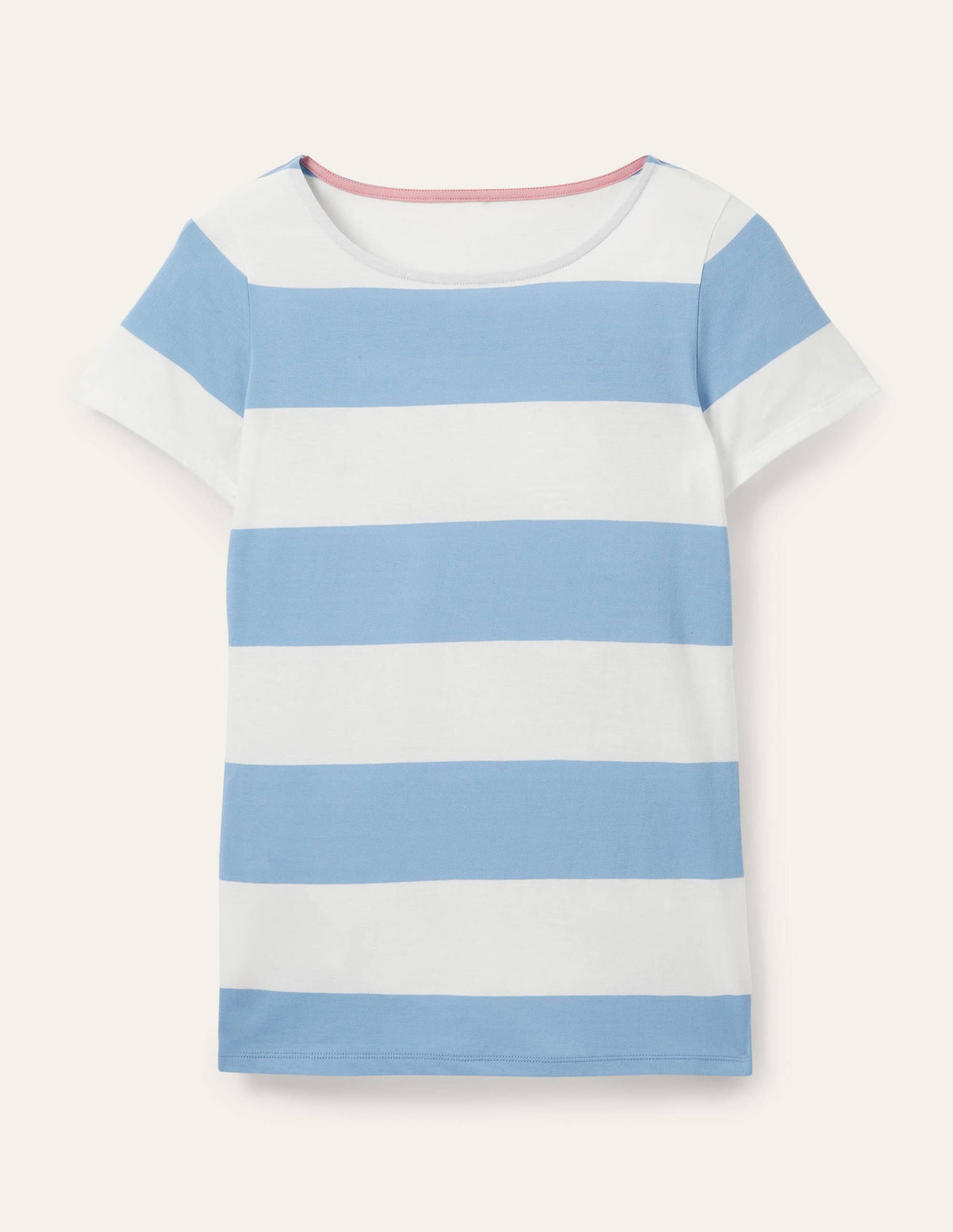 Short Sleeve Breton T-Shirt-Dusty Blue / Ivory Stripe-5