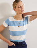 Short Sleeve Breton T-Shirt-Dusty Blue / Ivory Stripe