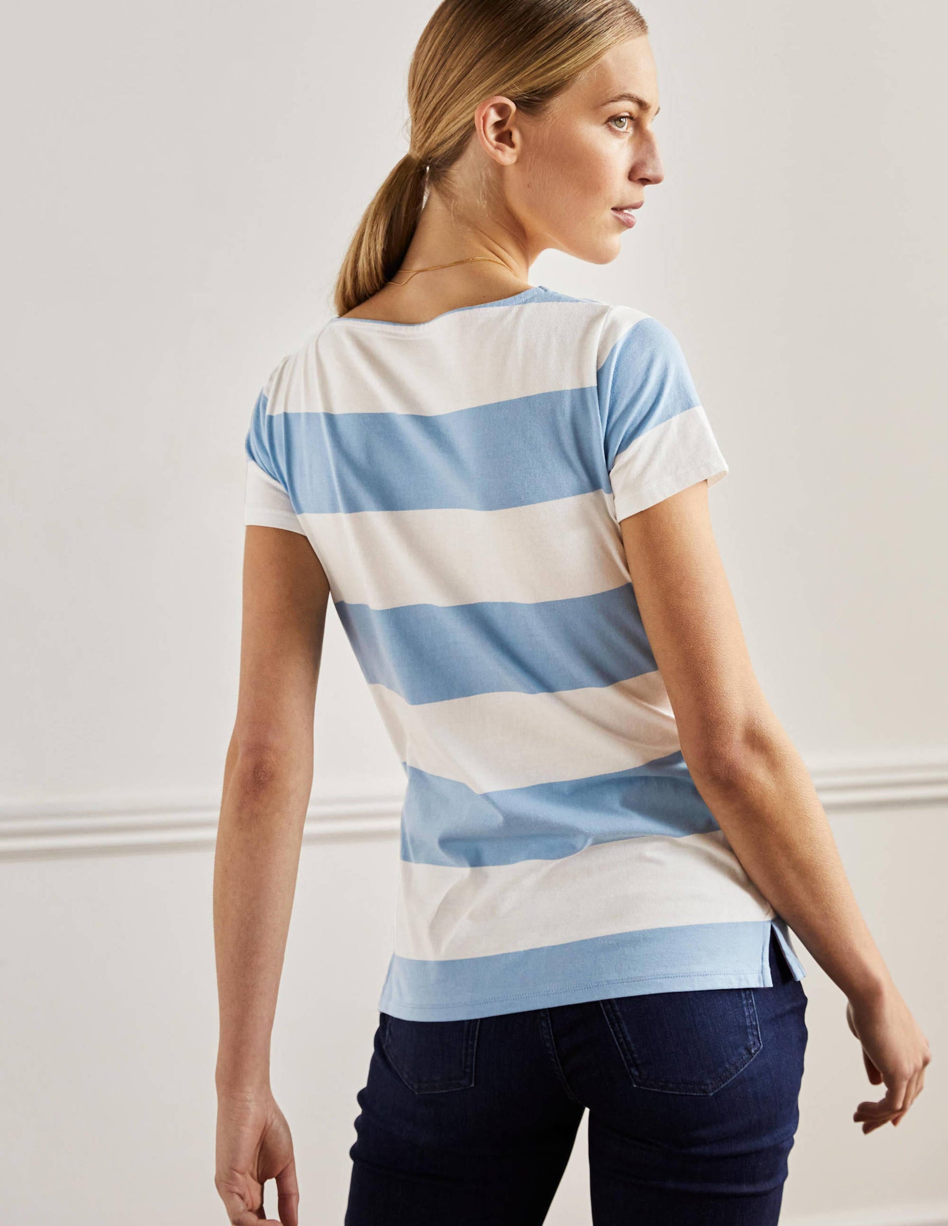 Short Sleeve Breton T-Shirt-Dusty Blue / Ivory Stripe-3