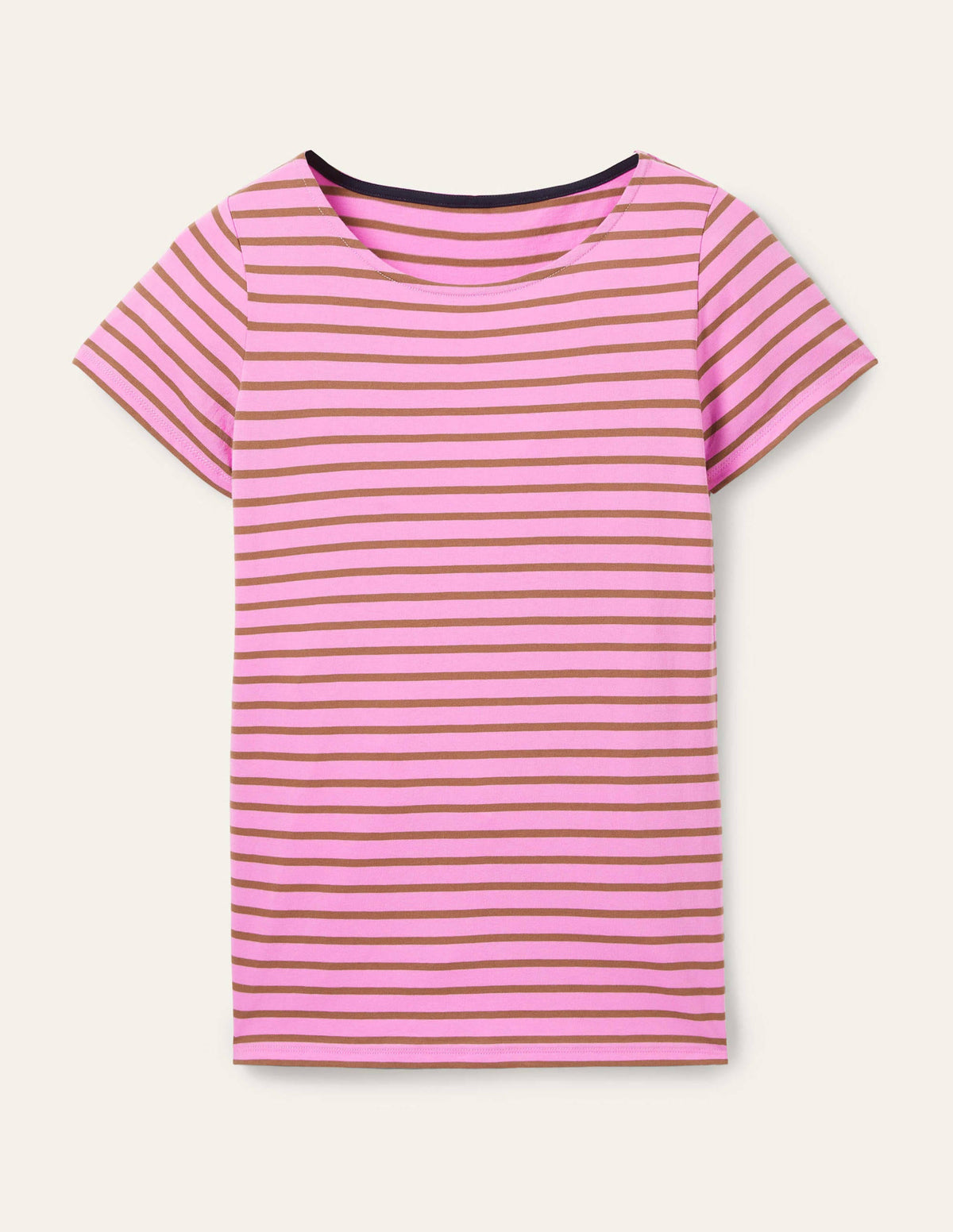 Short Sleeve Breton T-Shirt-Orchid Petal / Acorn Stripe - Image 5
