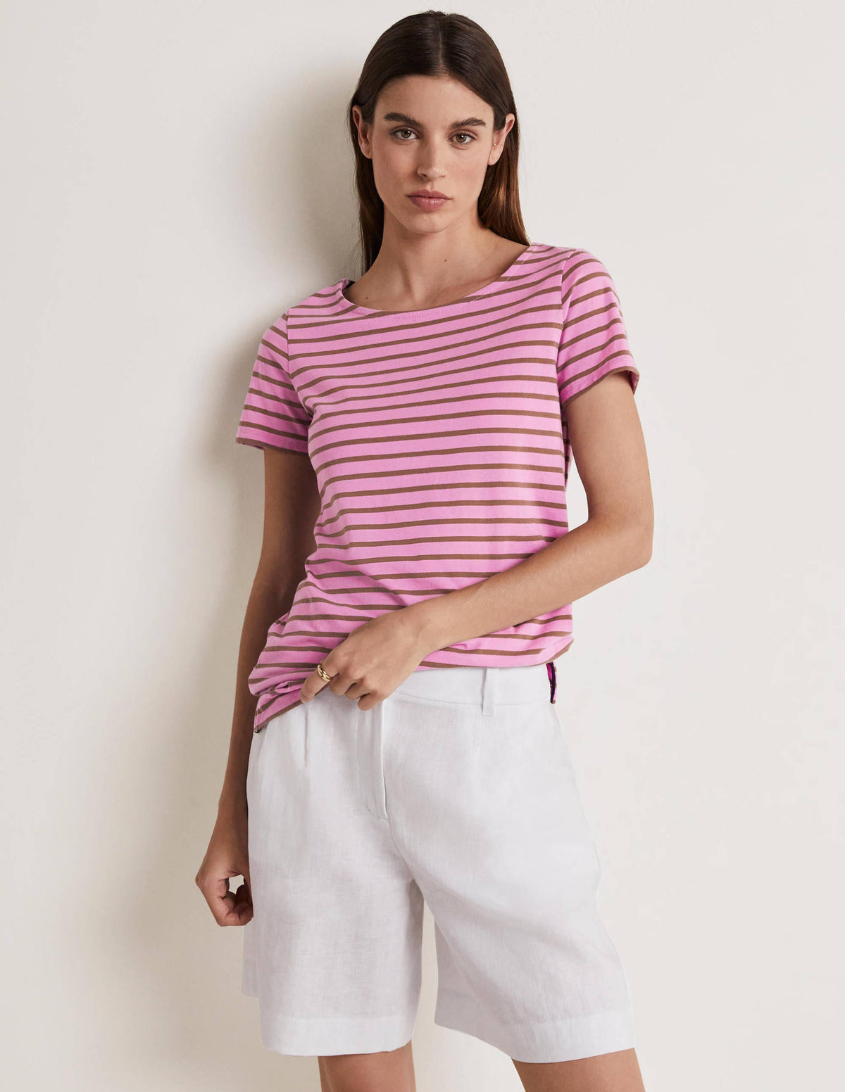 Short Sleeve Breton T-Shirt-Orchid Petal / Acorn Stripe - Image 1