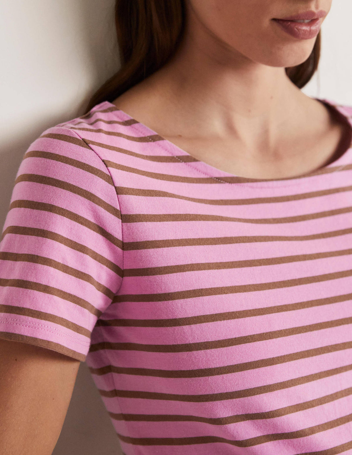 Short Sleeve Breton T-Shirt-Orchid Petal / Acorn Stripe - Image 2