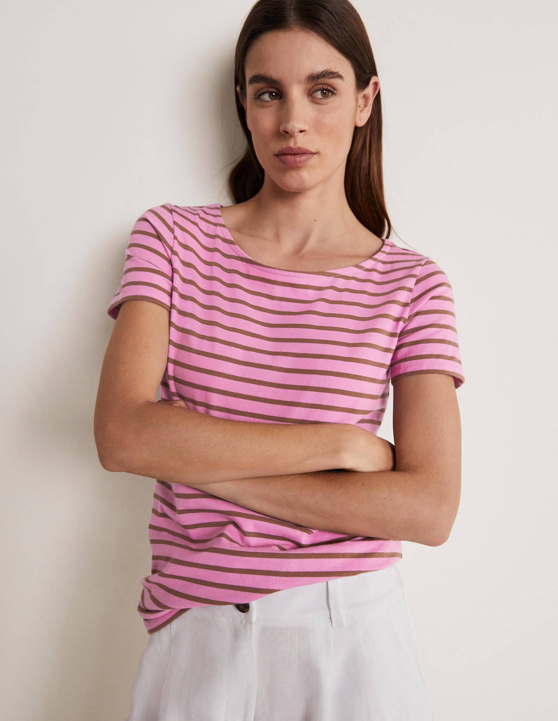 Short Sleeve Breton T-Shirt-Orchid Petal / Acorn Stripe-4