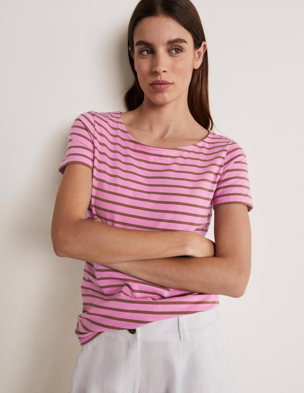 Short Sleeve Breton T-Shirt-Orchid Petal / Acorn Stripe - Image 4