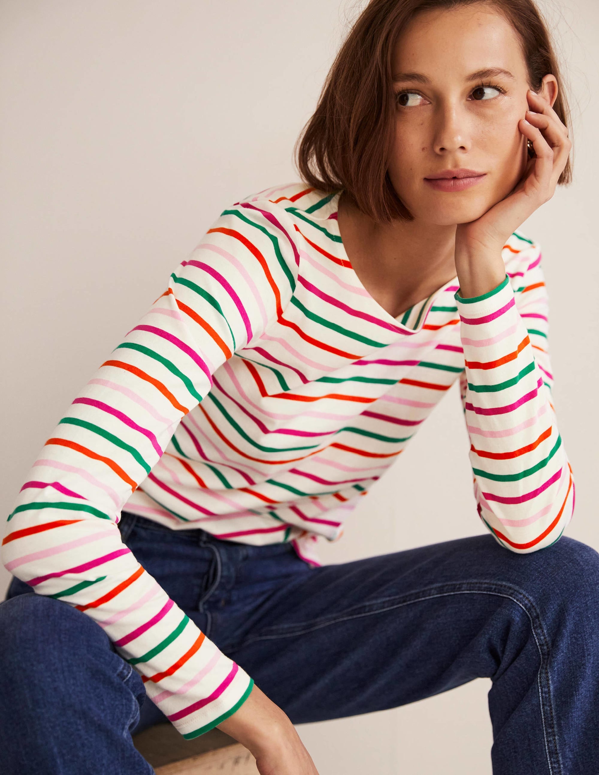 Long Sleeve Breton Top-Bon Bon and Firecracker Stripe - Image 3