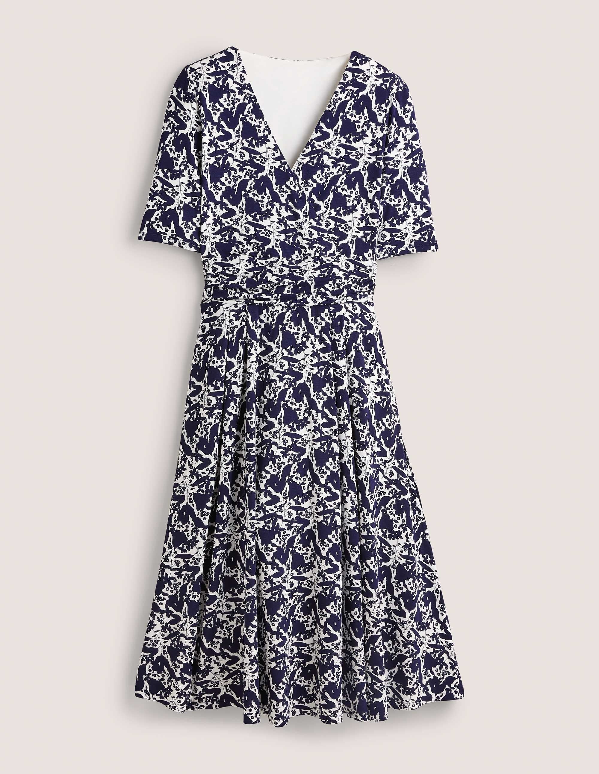 Ruched Waist Jersey Midi Dress-French Navy, Tulip Terrace - Image 6
