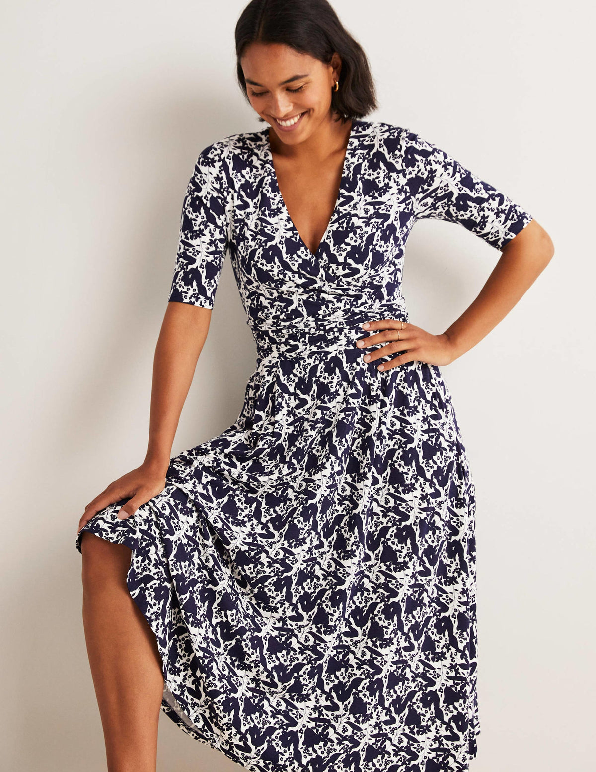Ruched Waist Jersey Midi Dress-French Navy, Tulip Terrace - Image 1