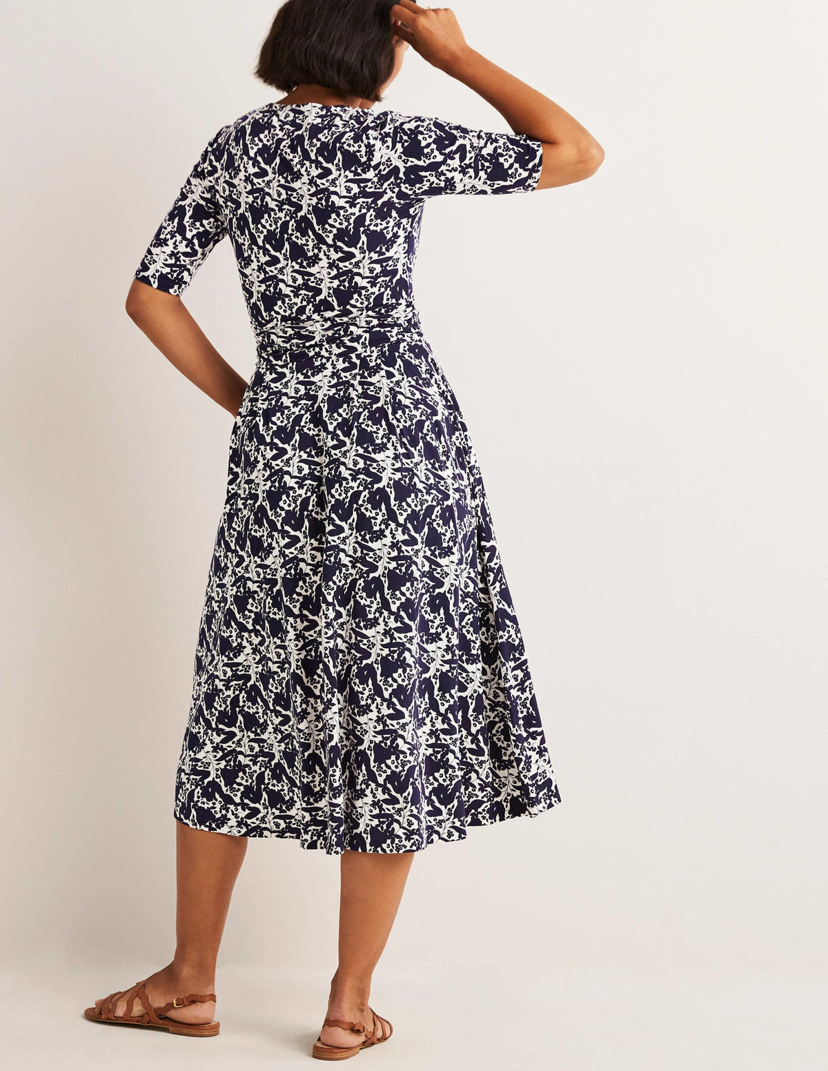Ruched Waist Jersey Midi Dress-French Navy, Tulip Terrace-3
