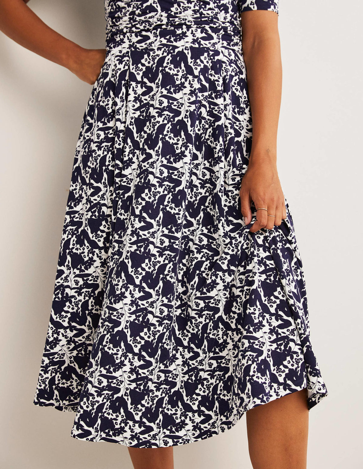 Ruched Waist Jersey Midi Dress-French Navy, Tulip Terrace - Image 5