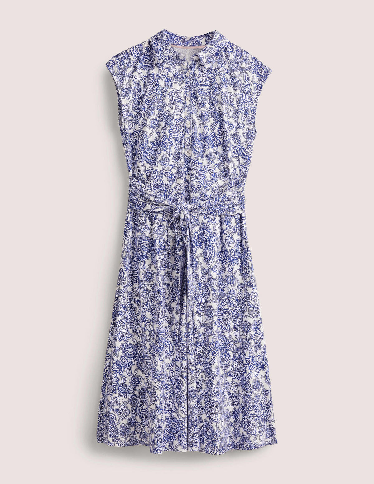 Tie Waist Jersey Shirt Dress-Atlantic Ocean, Paisley Bud-6