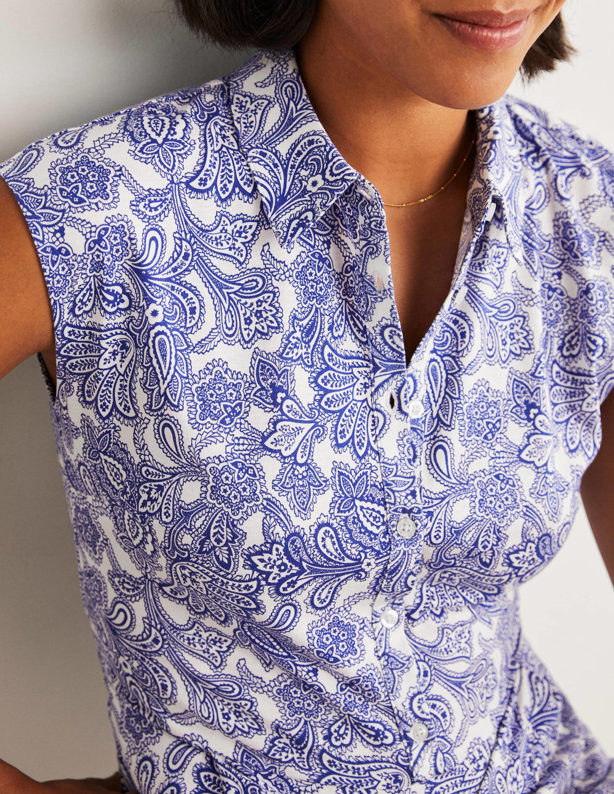 Tie Waist Jersey Shirt Dress-Atlantic Ocean, Paisley Bud - Image 2
