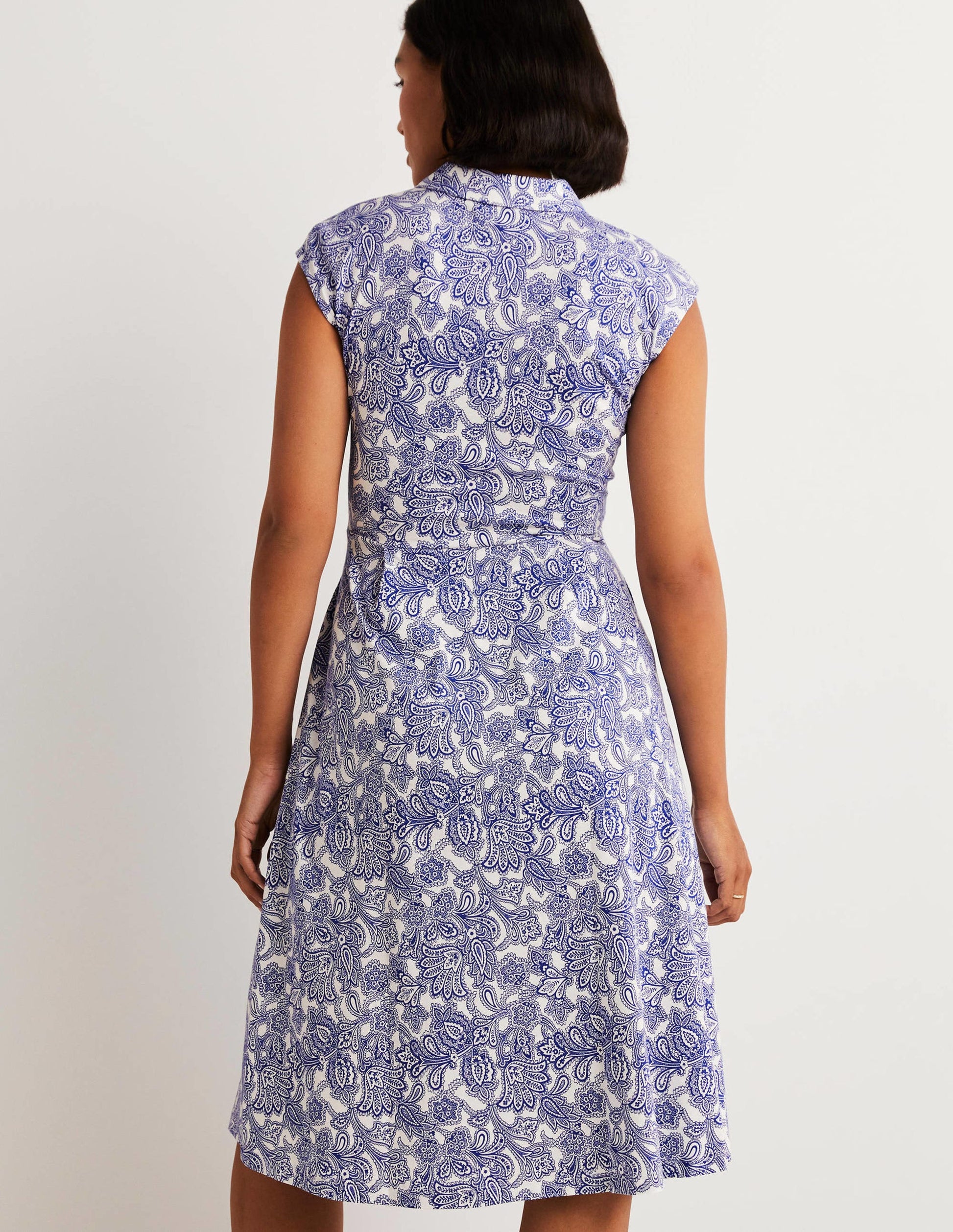 Tie Waist Jersey Shirt Dress-Atlantic Ocean, Paisley Bud-3