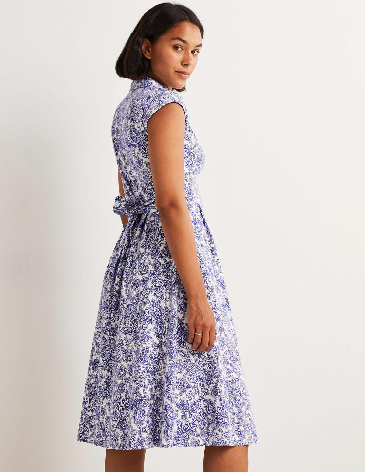 Tie Waist Jersey Shirt Dress-Atlantic Ocean, Paisley Bud - Image 5