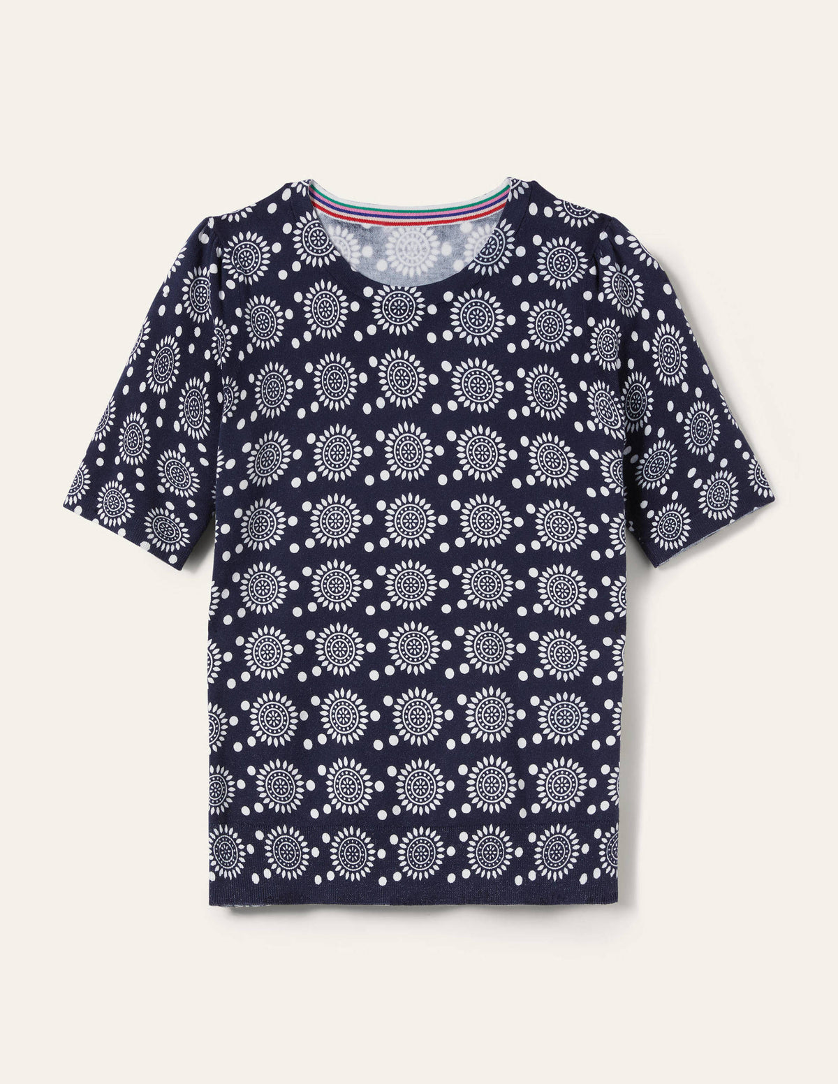 Cotton Crew Knitted Top-French Navy, Sun Geo - Image 6