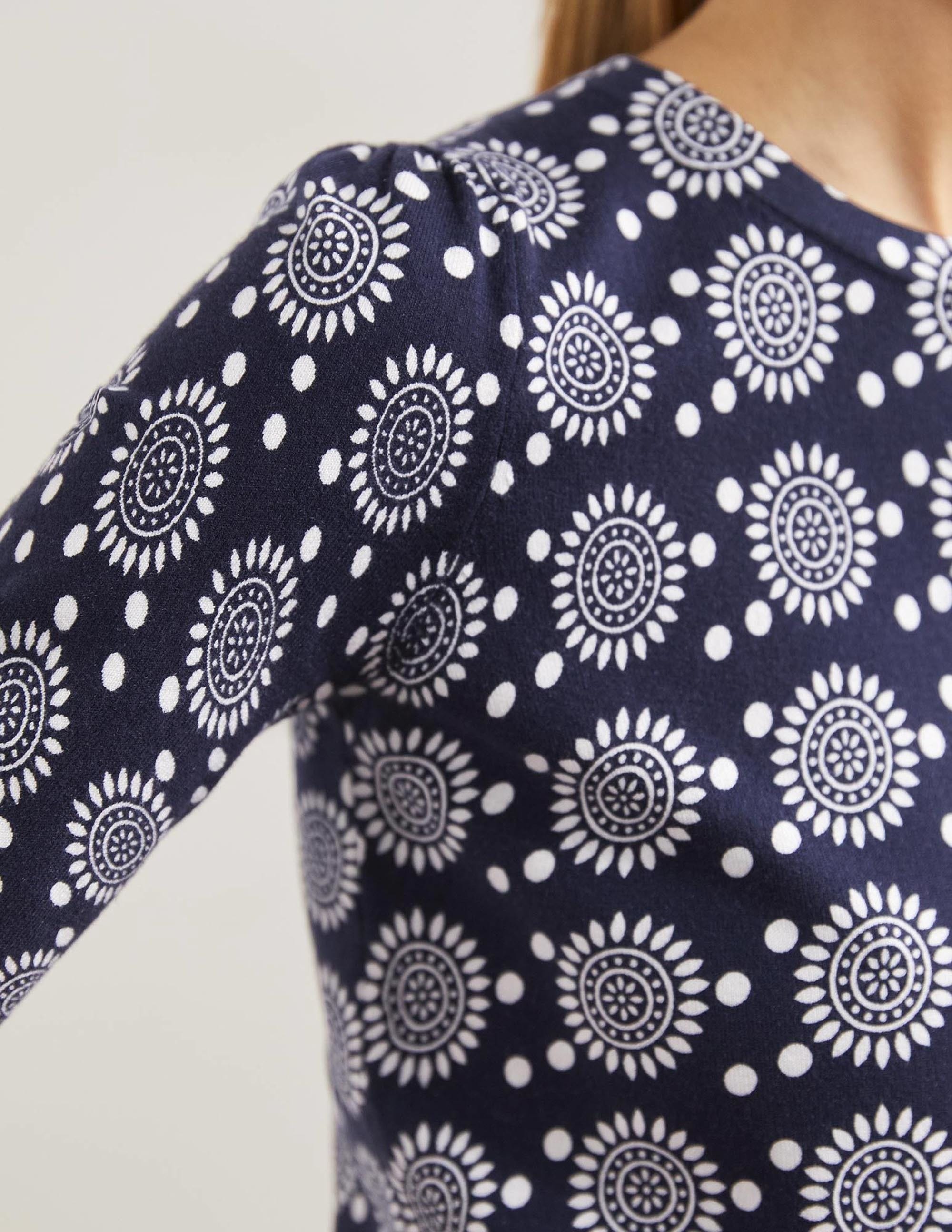 Cotton Crew Knitted Top-French Navy, Sun Geo - Image 2