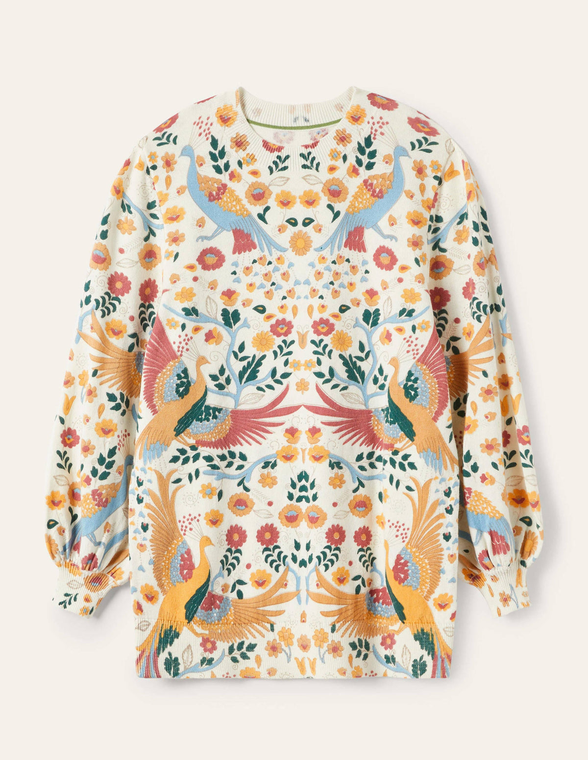 Printed Cotton Jumper-Ivory, Enchanting Peacock - Image 7