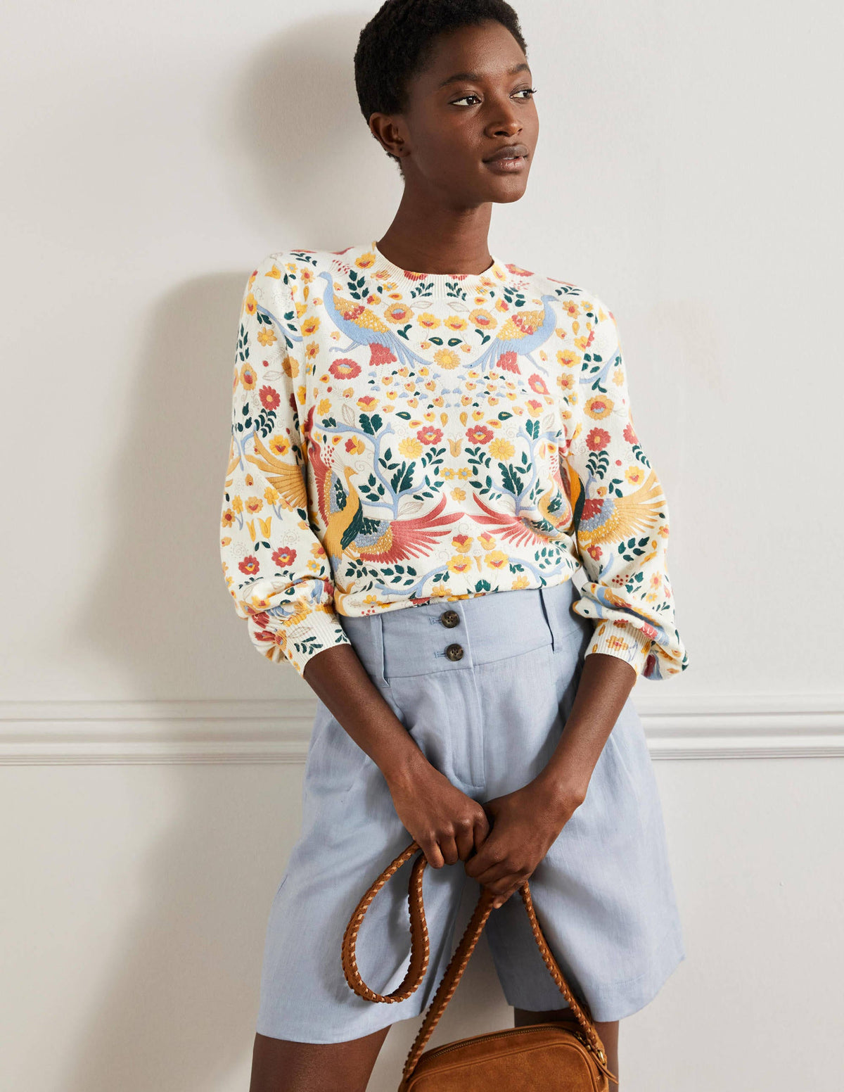 Printed Cotton Jumper-Ivory, Enchanting Peacock-1