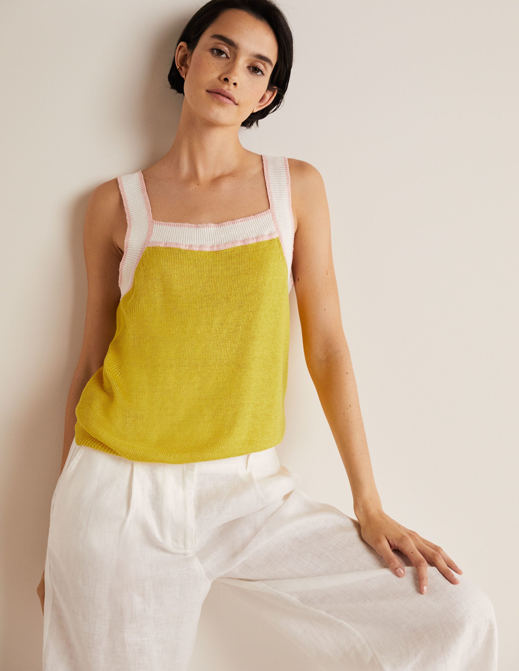 Square Neck Linen Vest-Lemon Fizz - Image 1