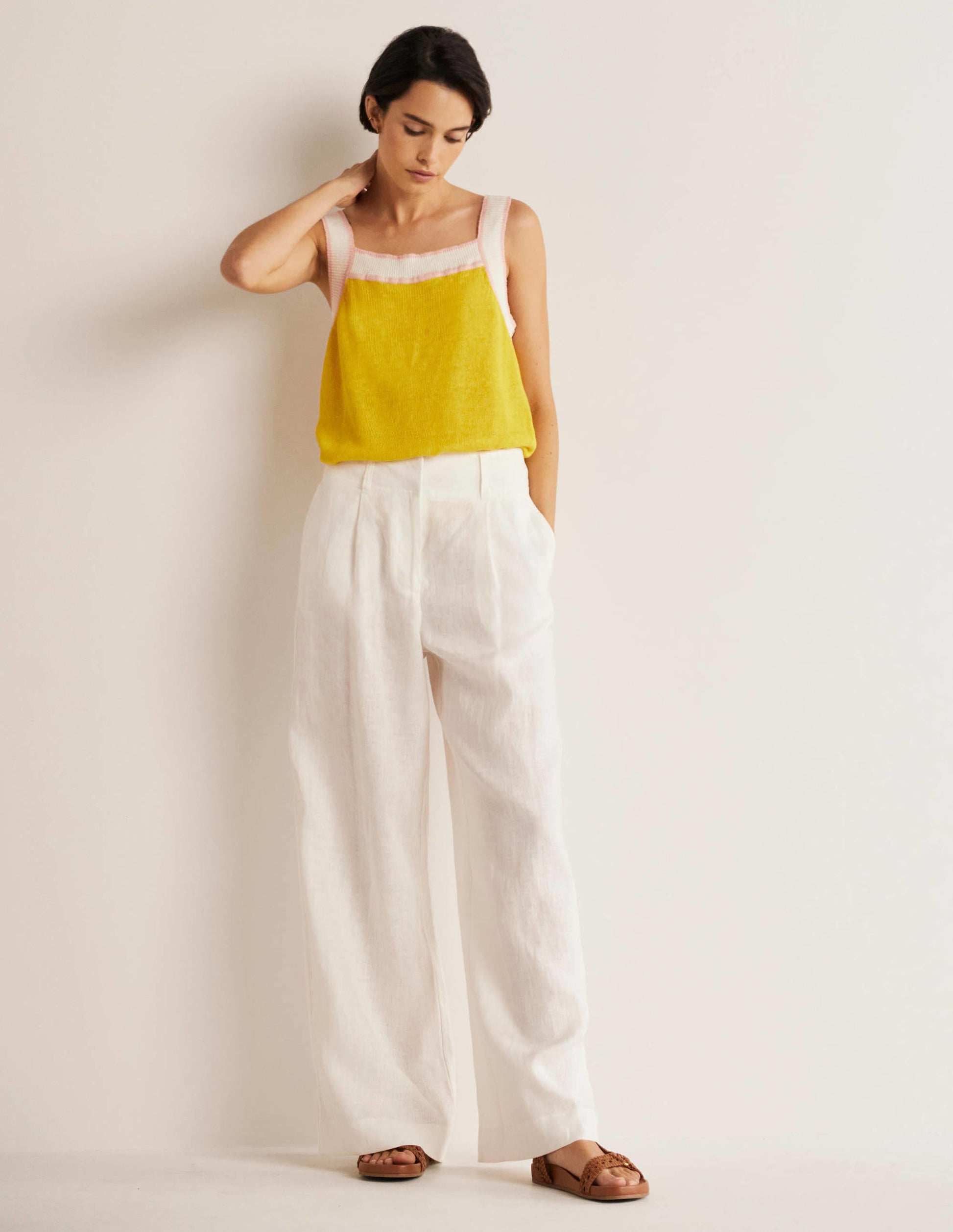 Square Neck Linen Vest-Lemon Fizz-4