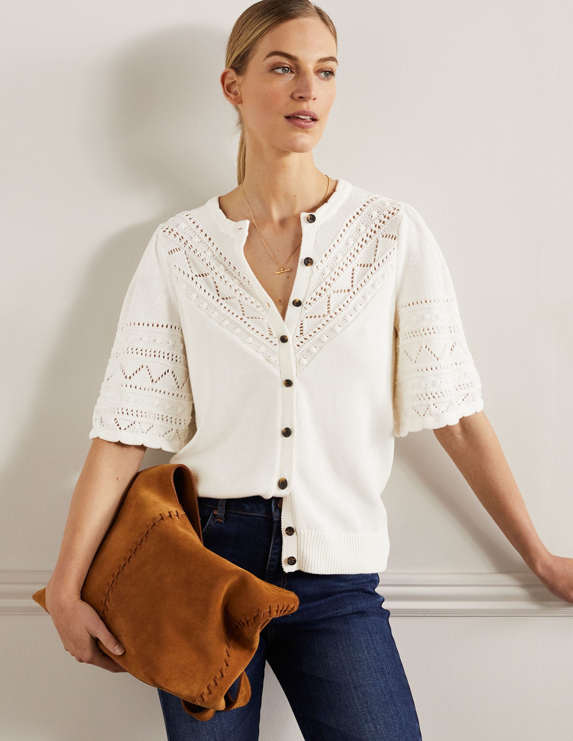 Wide Sleeve Crochet Cardigan-Ivory-1