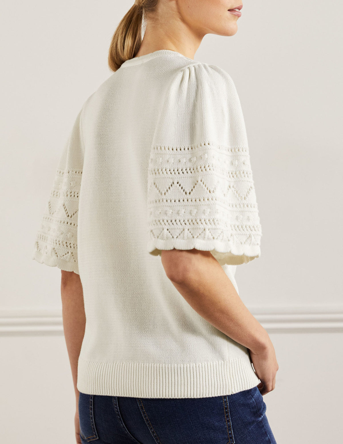Wide Sleeve Crochet Cardigan-Ivory - Image 3
