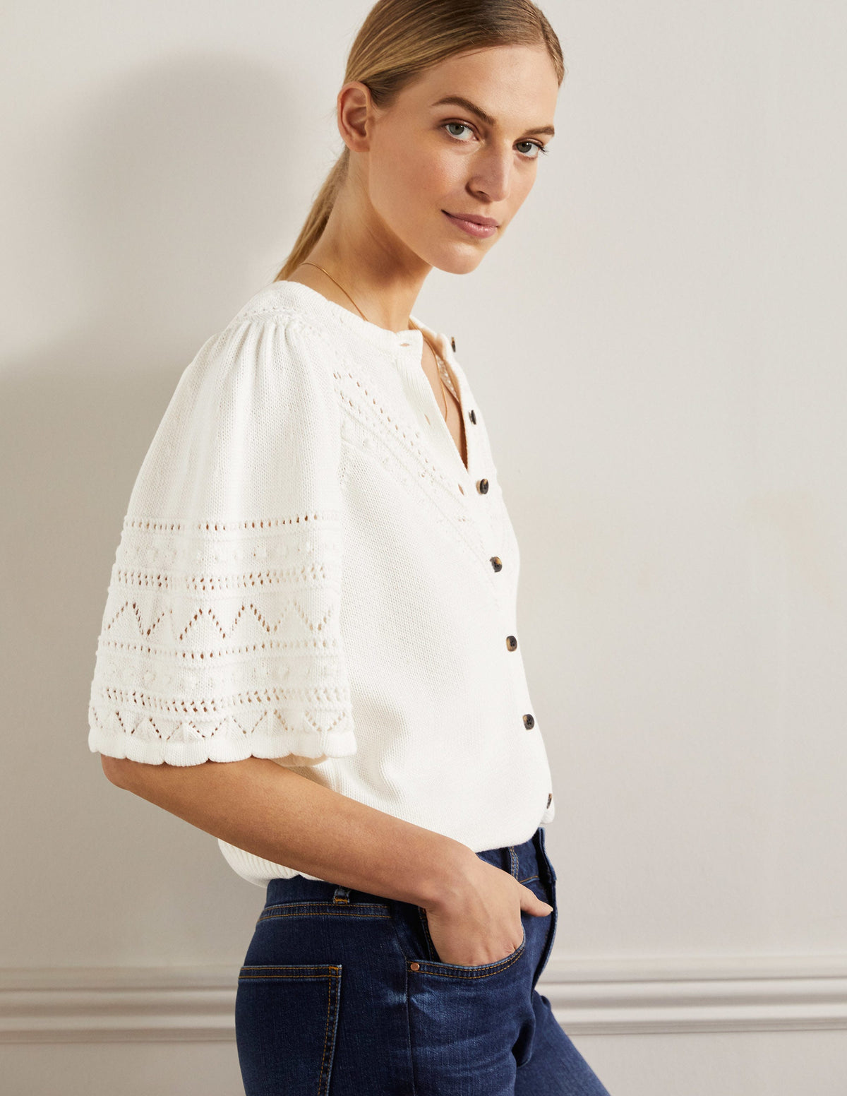 Wide Sleeve Crochet Cardigan-Ivory-4