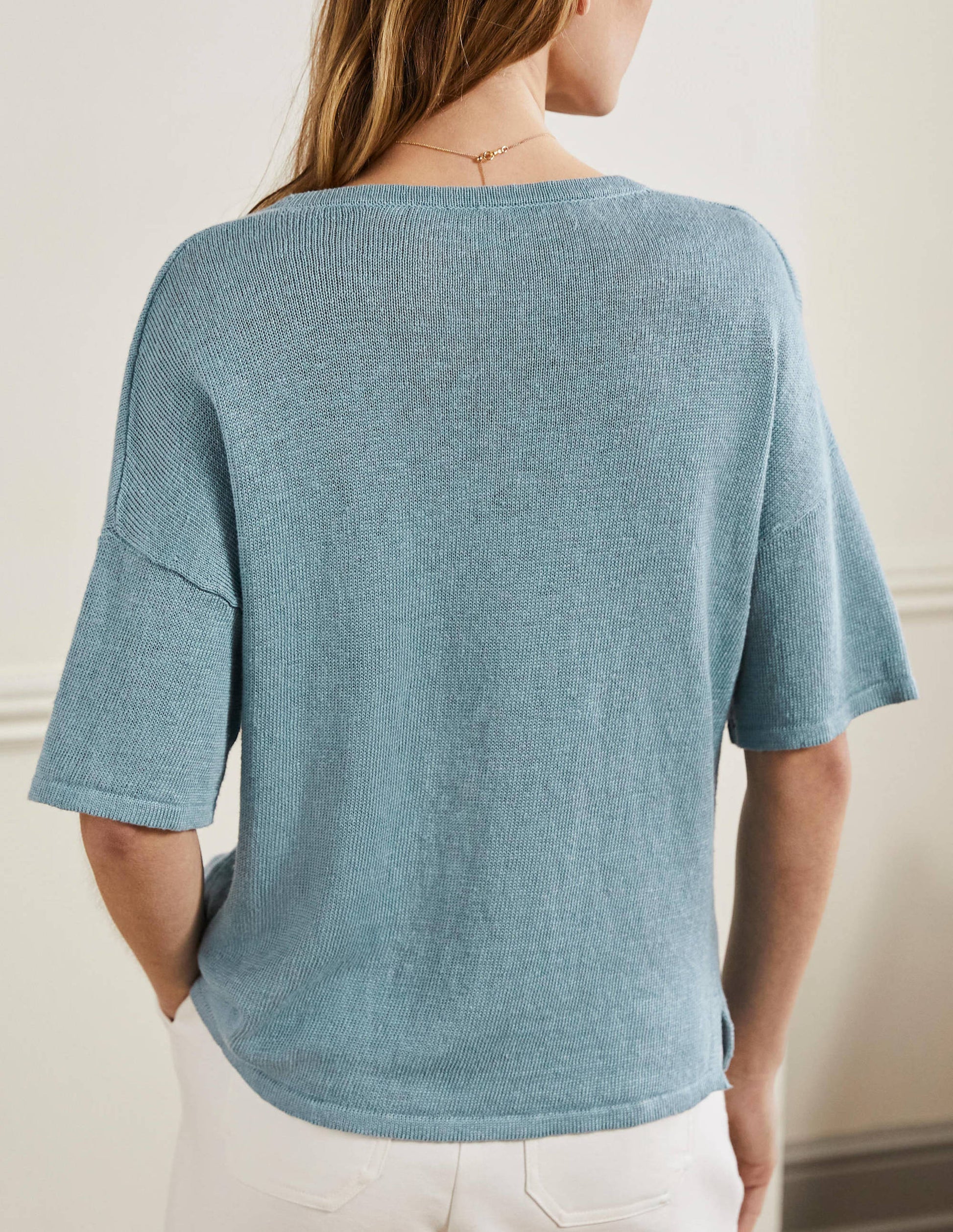 Linen Knitted T-shirt-Larkspur Blue-3