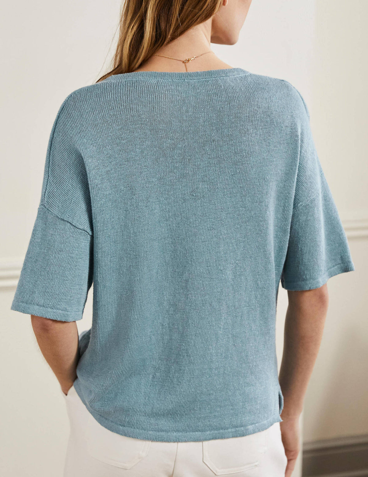 Linen Knitted T-shirt-Larkspur Blue - Image 3