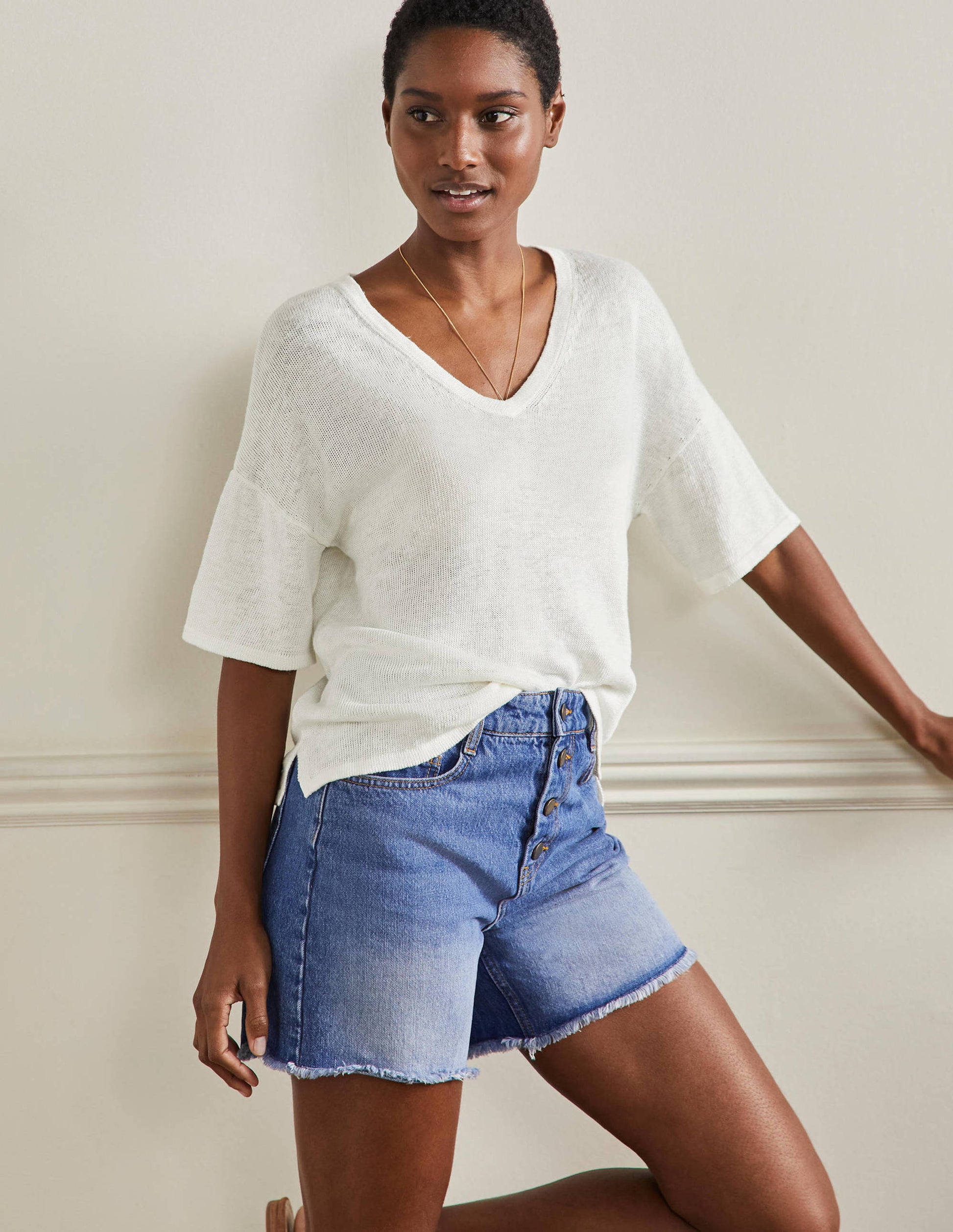 Linen Knitted T-shirt-Ivory-1