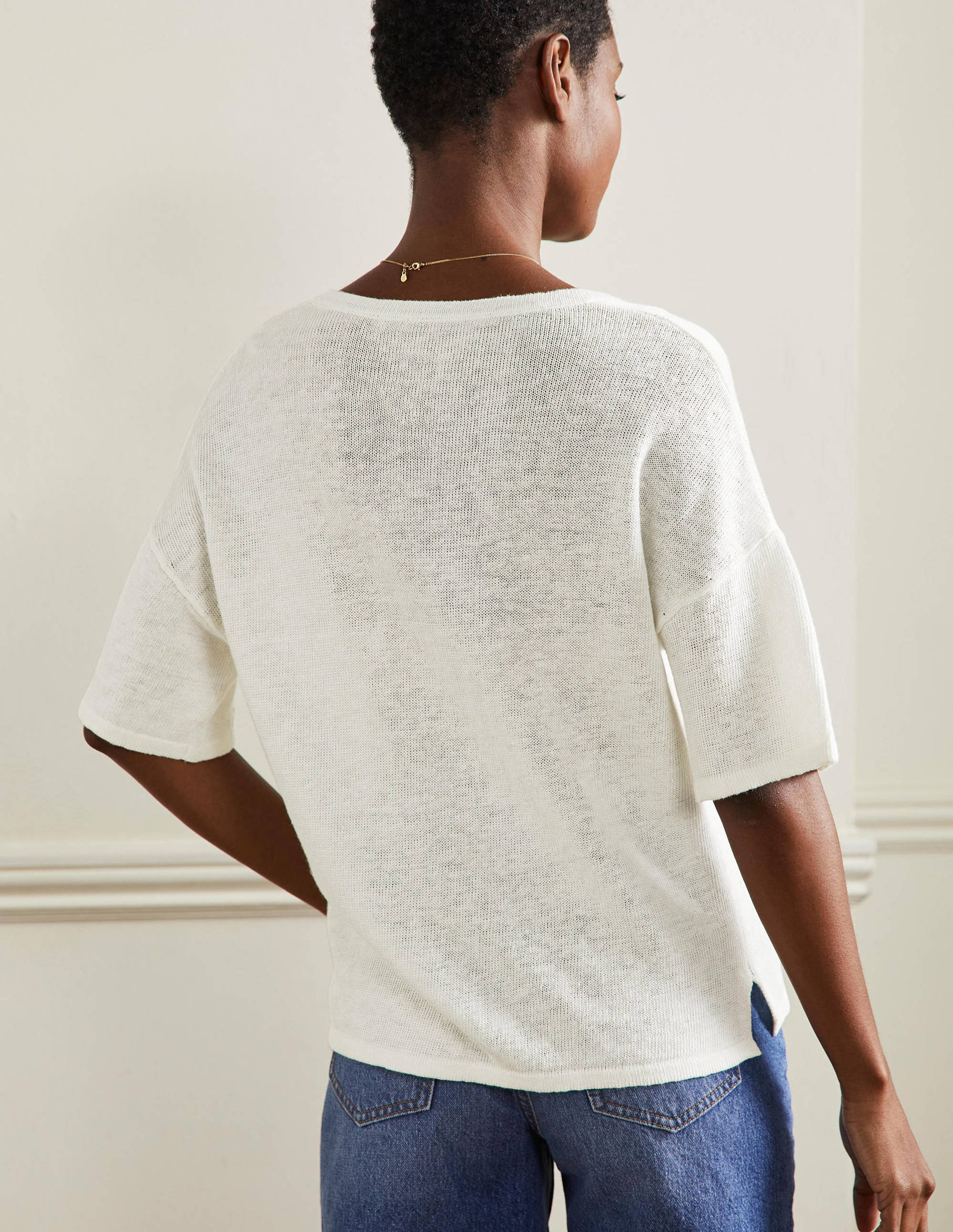 Linen Knitted T-shirt-Ivory - Image 3