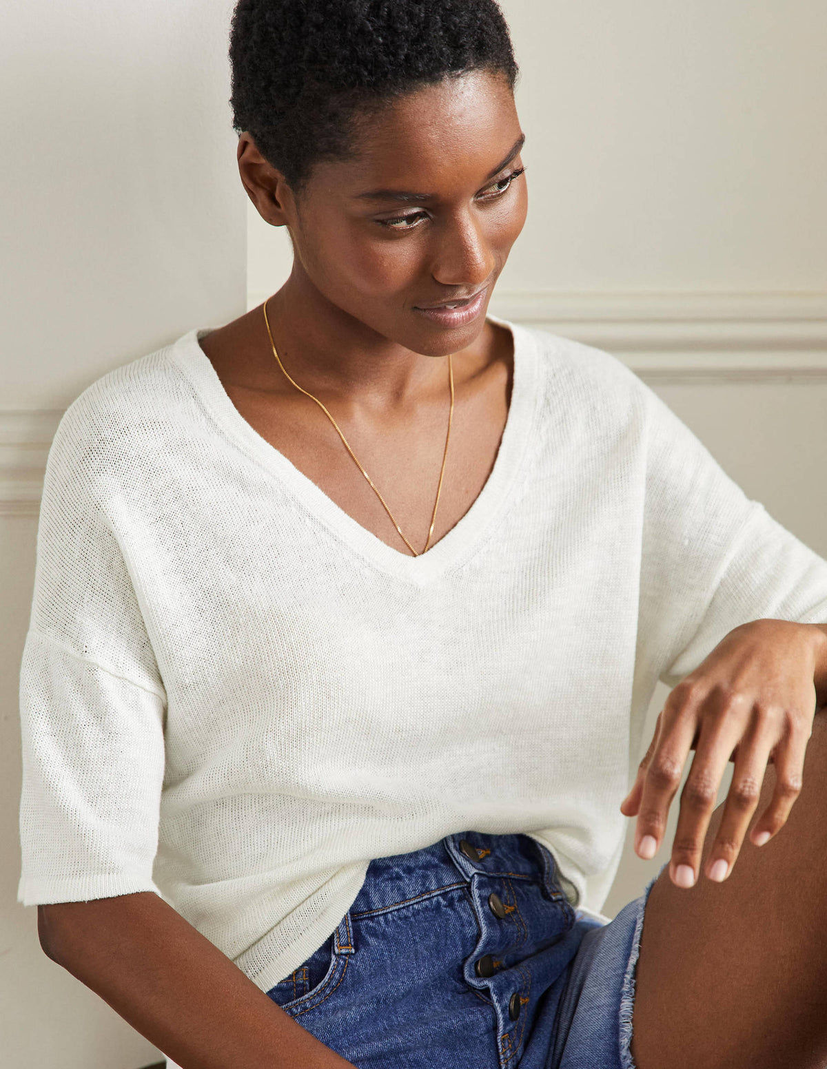 Linen Knitted T-shirt-Ivory - Image 4