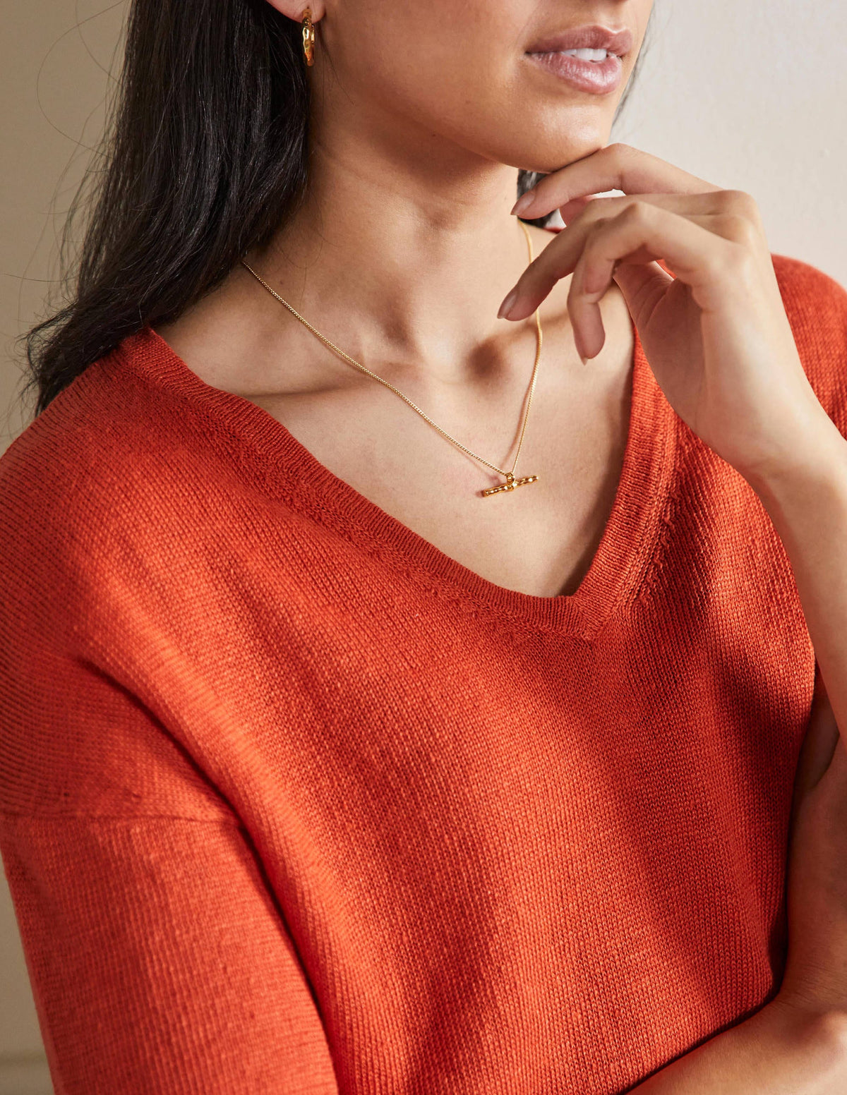 Linen Knitted T-shirt-Bright Papaya - Image 2