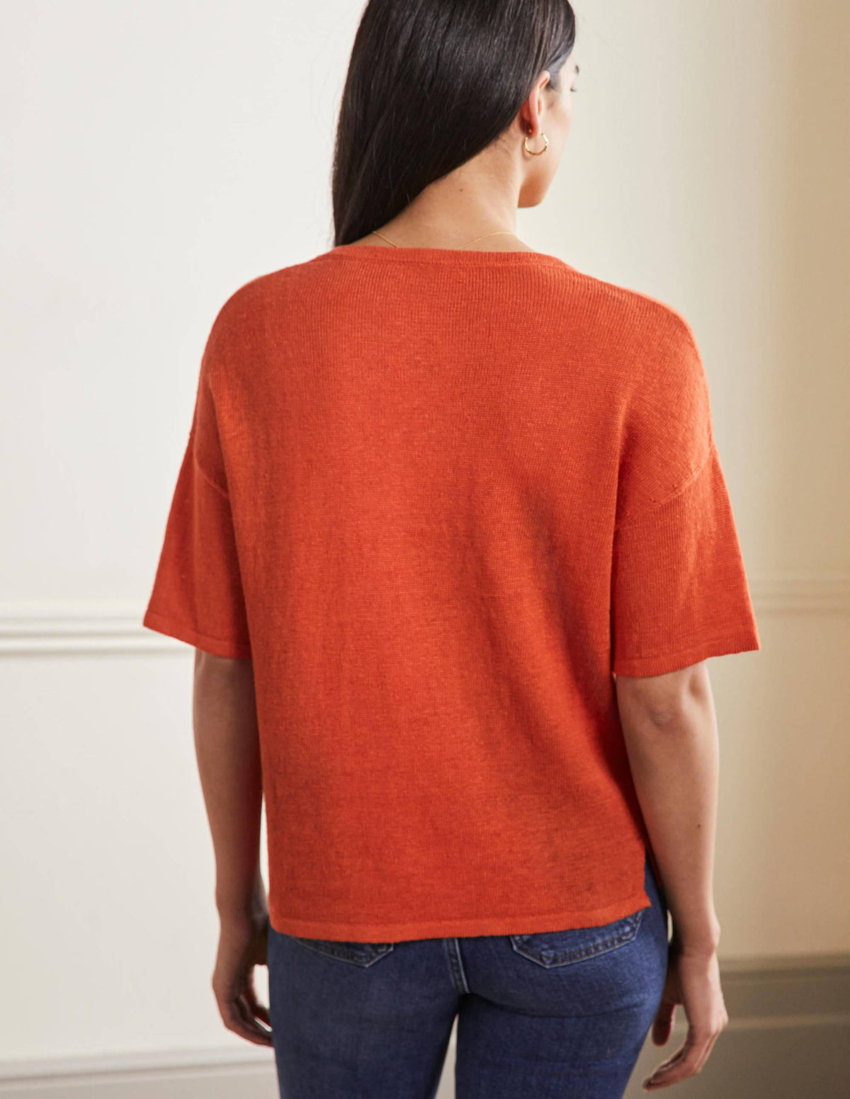 Linen Knitted T-shirt-Bright Papaya-3