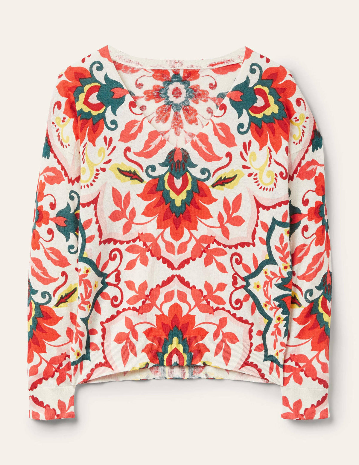 Relaxed Printed V-neck Jumper-Multi, Moroccan Bloom - Image 6